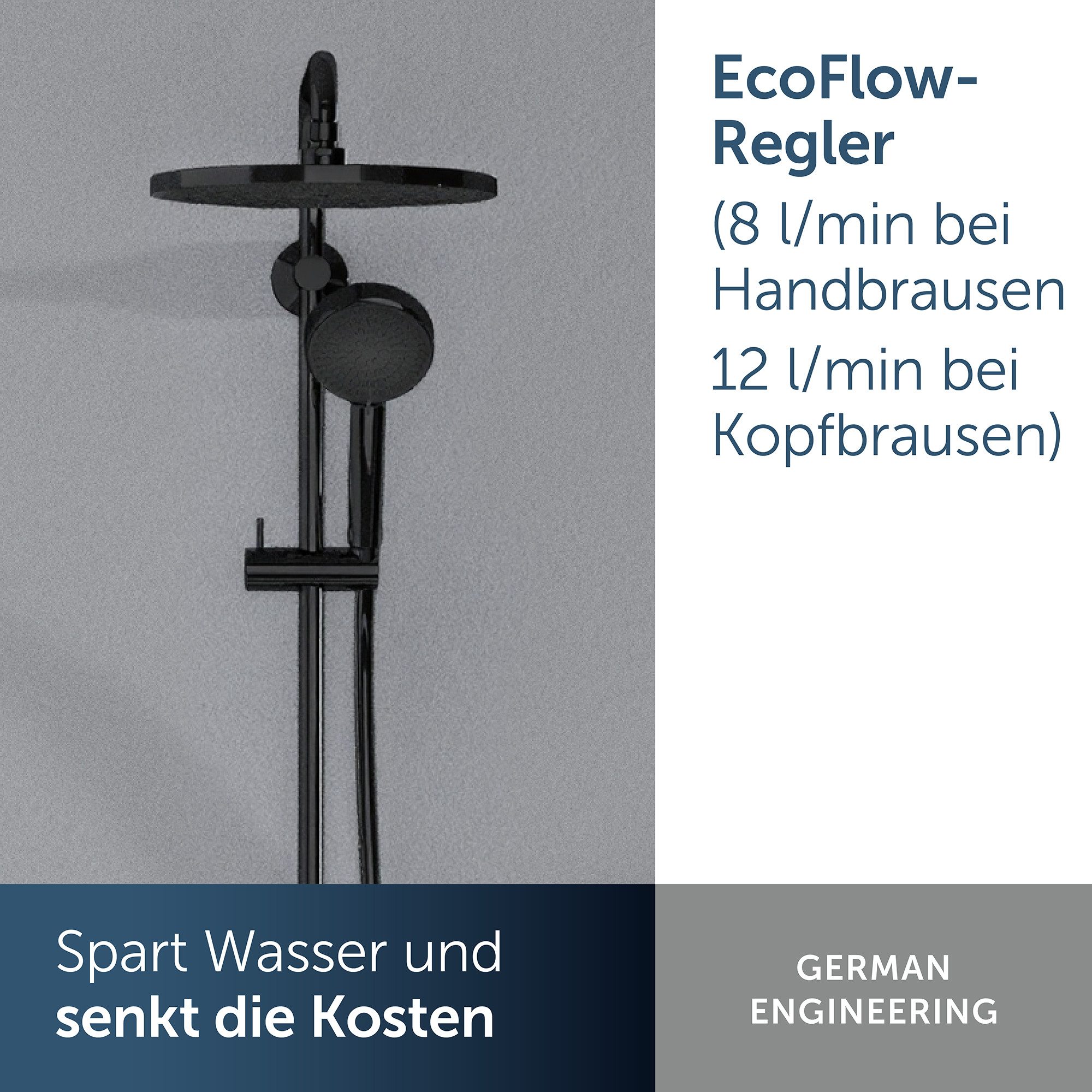 Ideal Standard Duschsystem Alero, Wassersparend, Variable Strahlarten, Breite Brause