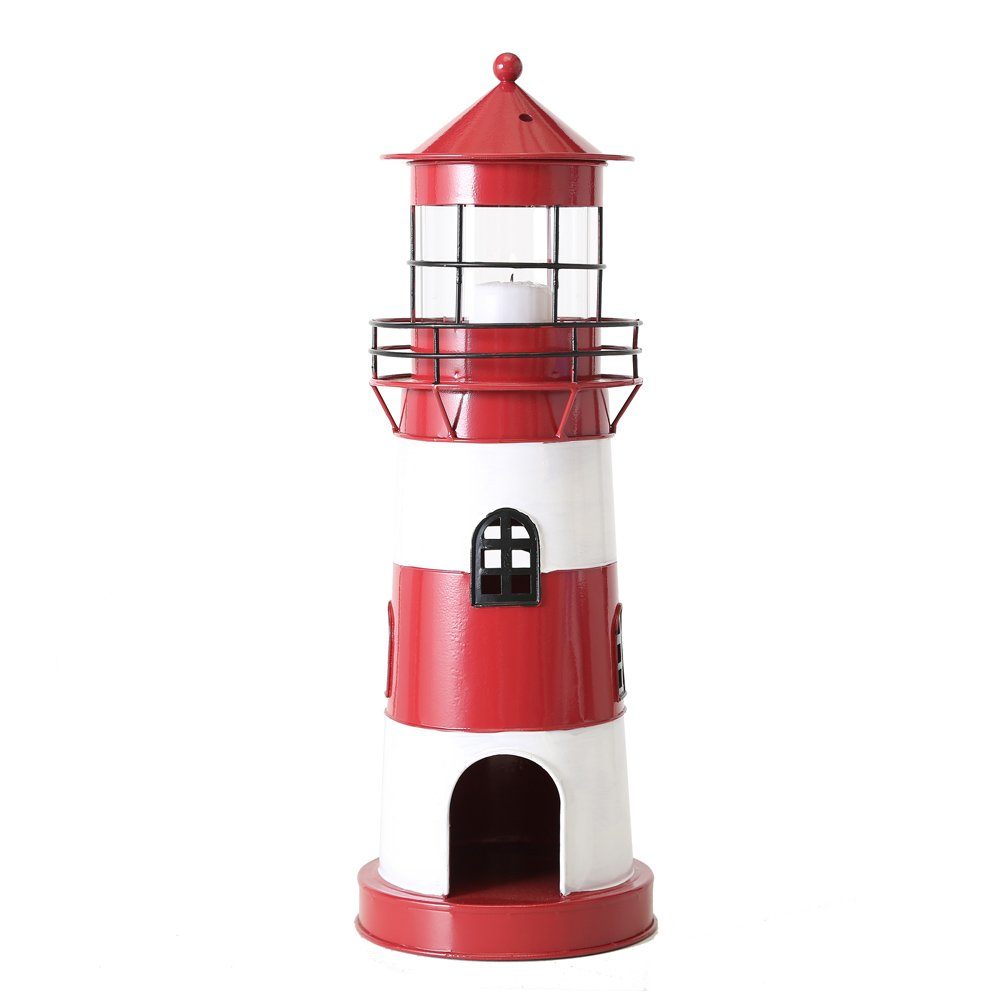 BOLTZE Teelichthalter »Laterne LEUCHTTURM rot weiß aus Metall Windlicht  maritim Strandhaus Deko - KLEIN«