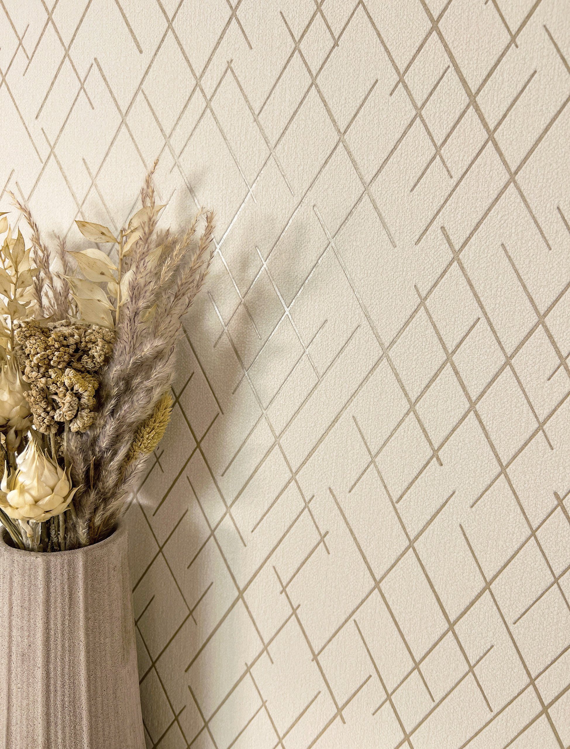 Newroom Vliestapete, Beige Tapete Modern Linien - Retro Grafik-Tapete Hellb günstig online kaufen