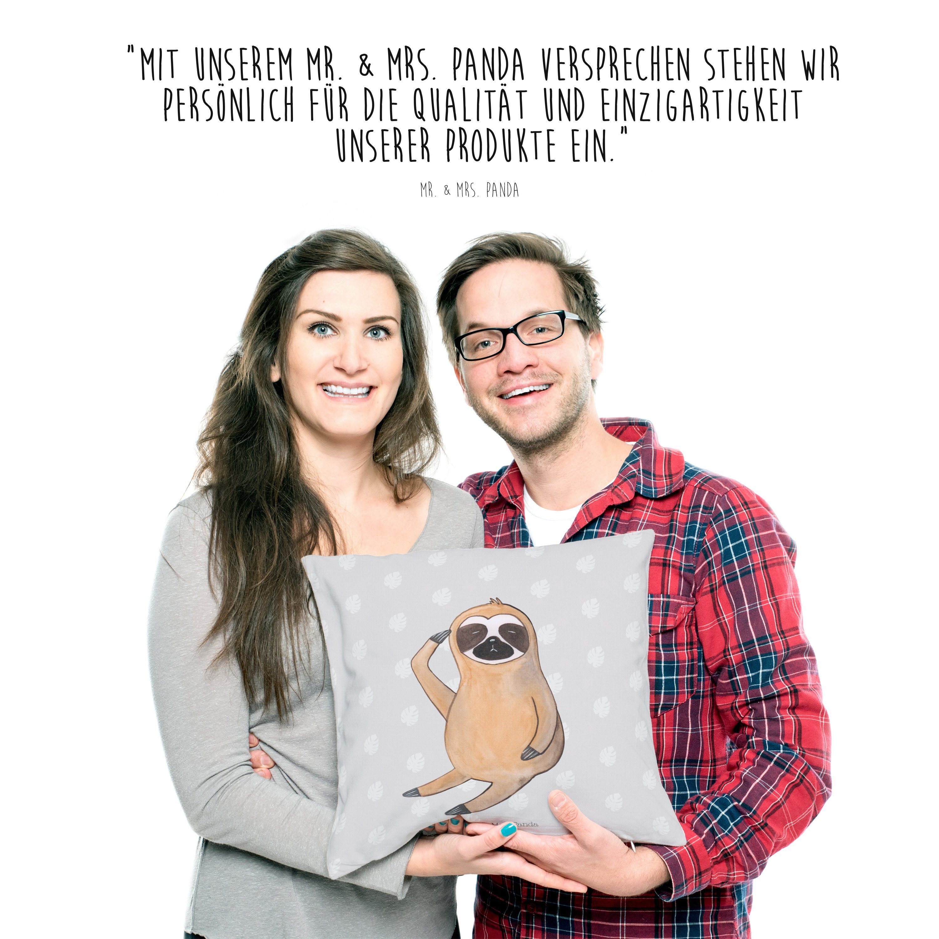 Mr. & Mrs. Panda Faultier K zeigen Geschenk, Pastell Vogel Geschenk, Grau - Faultier Dekokissen 