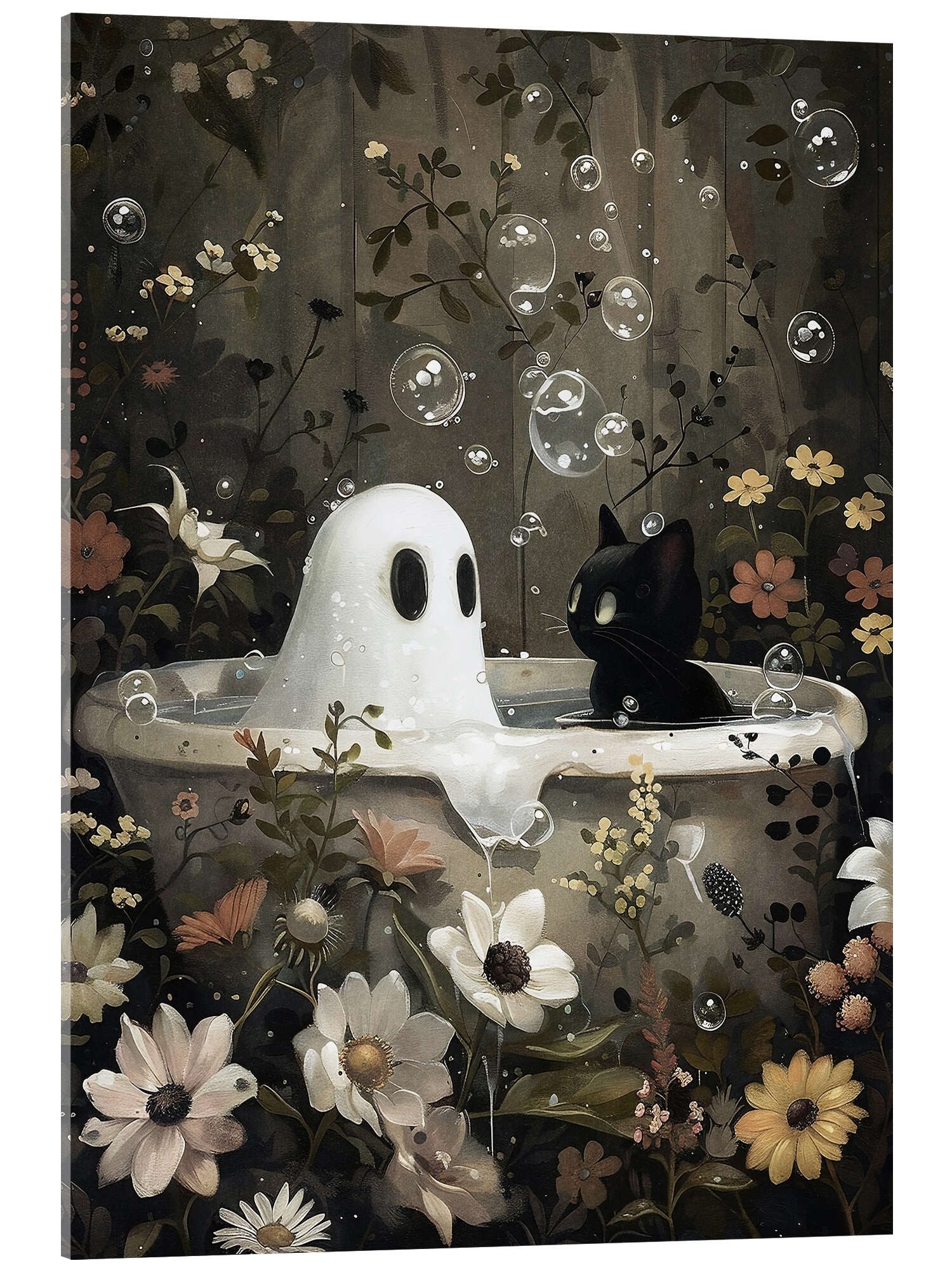 Posterlounge Wandbild Geist und schwarze Katze in der Badewanne, Olga Telnova, erhältlich als Poster, Leinwandbild, Wandsticker oder Acrylglasbild