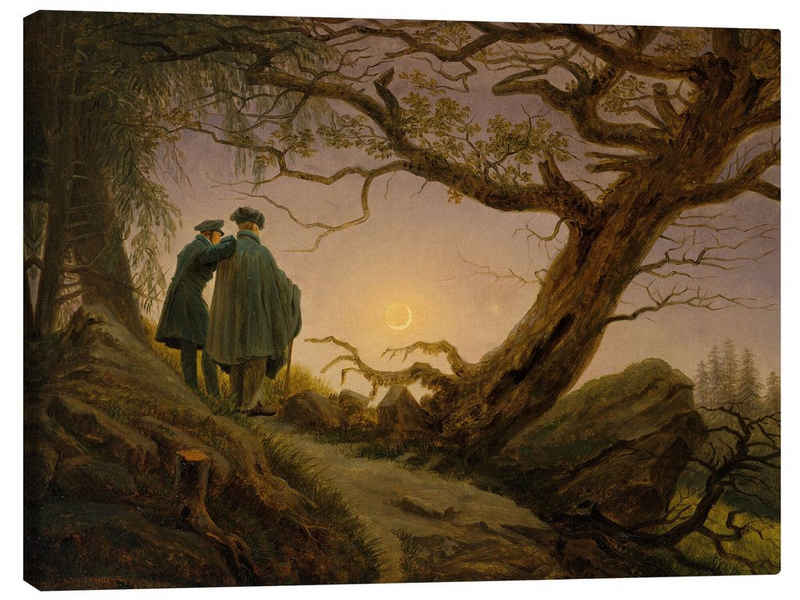 Posterlounge Leinwandbild Caspar David Friedrich, Zwei Männer in Betrachtung des Mondes, Malerei