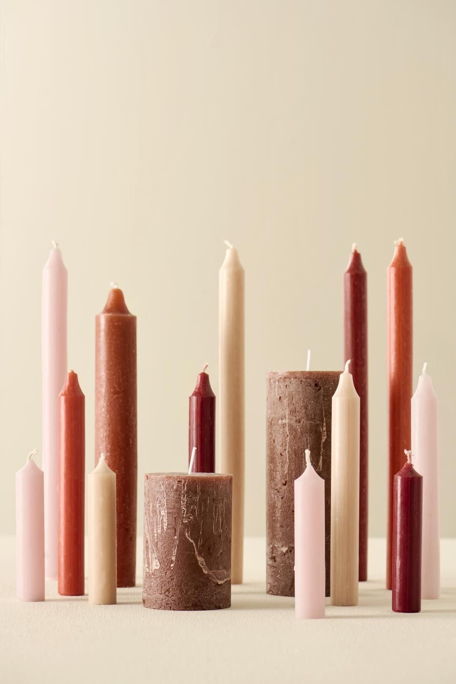 Ib Laursen Rustic-Kerze Stabkerzen Set Paraffin Kerzen Rustikale Tafelkerzen versch. Farben (6er Set), Perfekt für Adventskranz, Windlichter und Tischdekoration