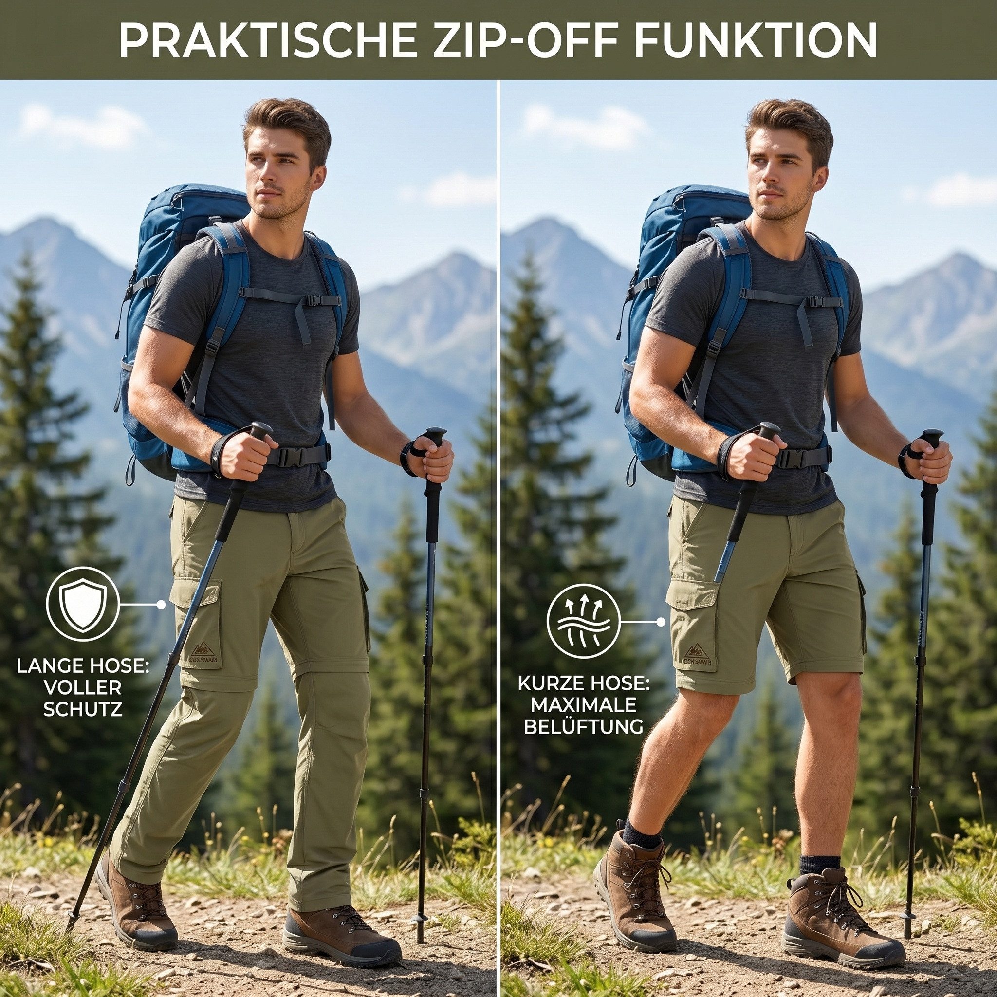 Cox Swain Trekkinghose Herren Outdoor‑Funktionshose, atmungsaktiv, schnelltrocknend leicht • robust • viele Taschen