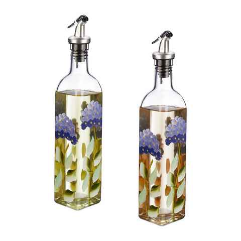 relaxdays Ölspender Essig- und Ölspender 2er Set Blumen
