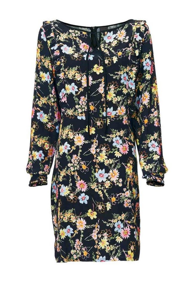 schwarz-beige Best Connections Damen Strickkleid mit Fransen Heine