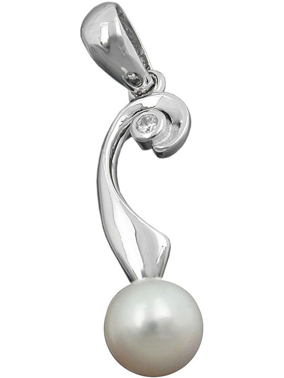Gallay Perlenanhänger 21x6mm Zuchtperle mit Zirkonias rhodiniert Silber 925