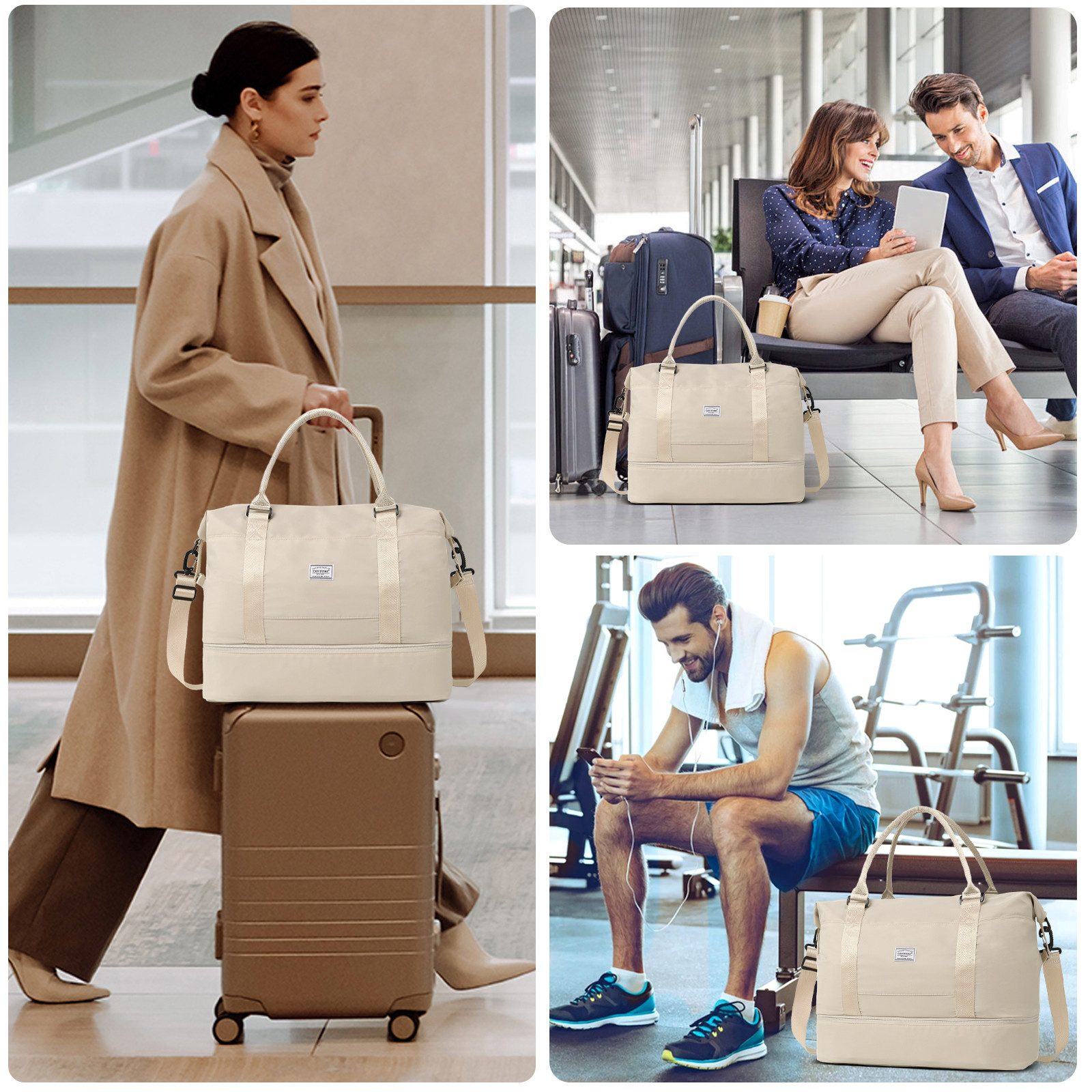 TAN.TOMI Reisetasche Wasserdichter Reise-Seesack - Tragetasche, Sporttasche, Schultertasche (Erweiterbar mit Trolley-Ärmel und Nasstasche), Wochenendtasche für Damen und Herren - Krankenhaus-Tasche