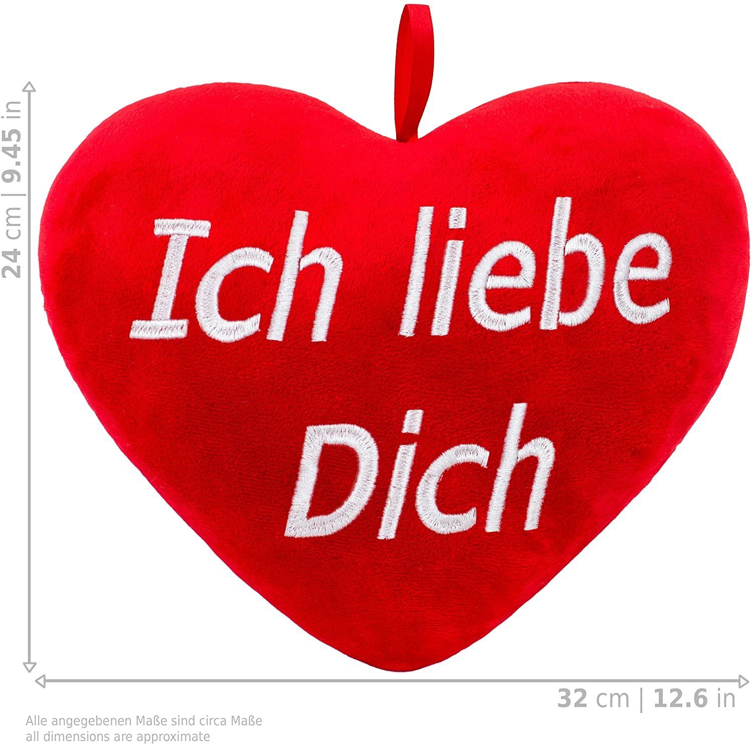 BRUBAKER Dekokissen Plüschkissen in Herzform mit Spruch, Herz Kissen Rot 32 cm groß, Herzkissen bestickt
