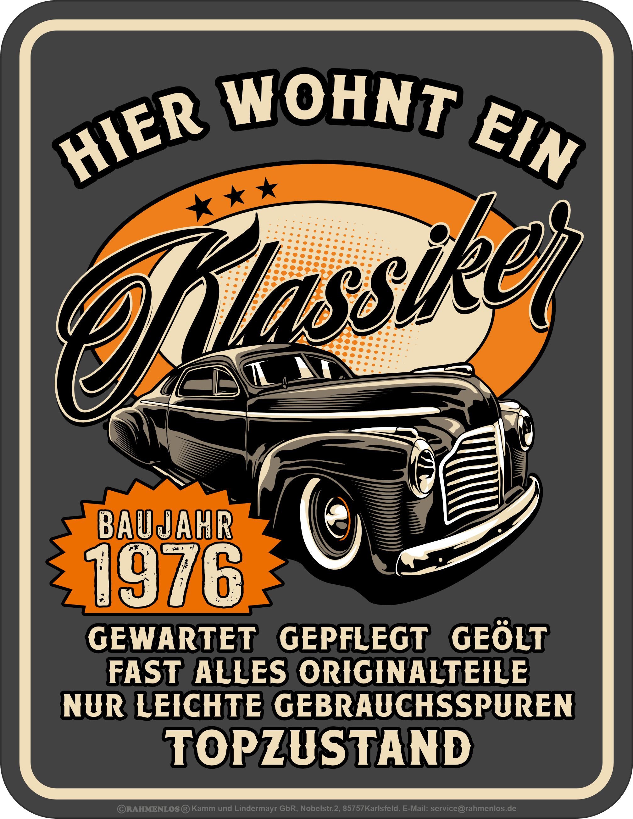 LOBO NEGRO® Metallschild als Geschenk oder Deko zum 50. Geburtstag: Oldtimer Jahrgang 1976