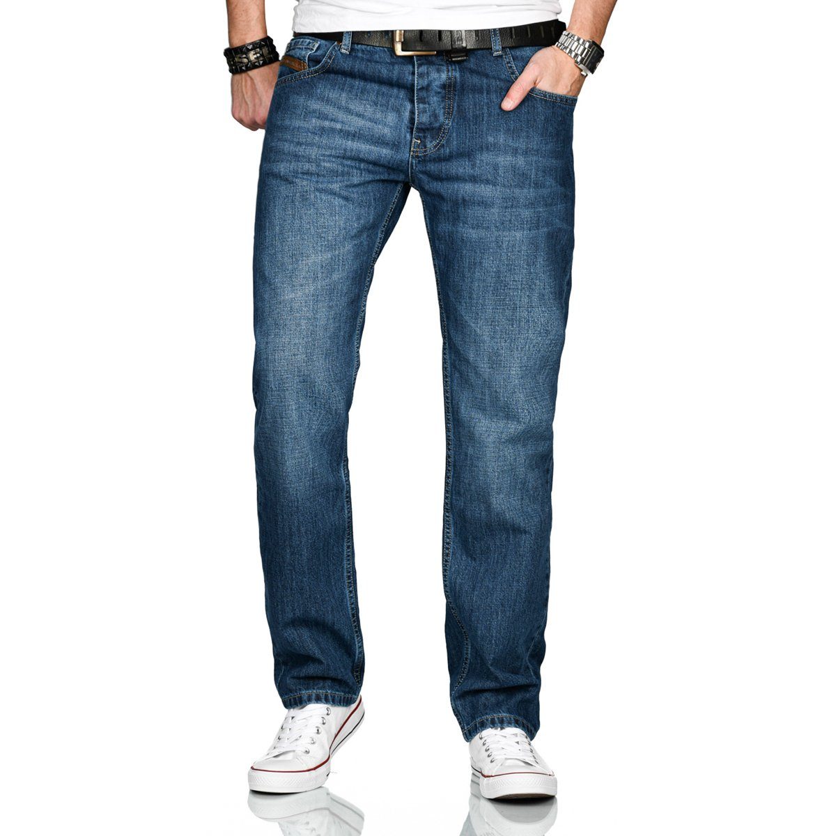 AS201 - mit Mittelblau Salvarini ASMarco Alessandro geradem Comfort-fit-Jeans Bein