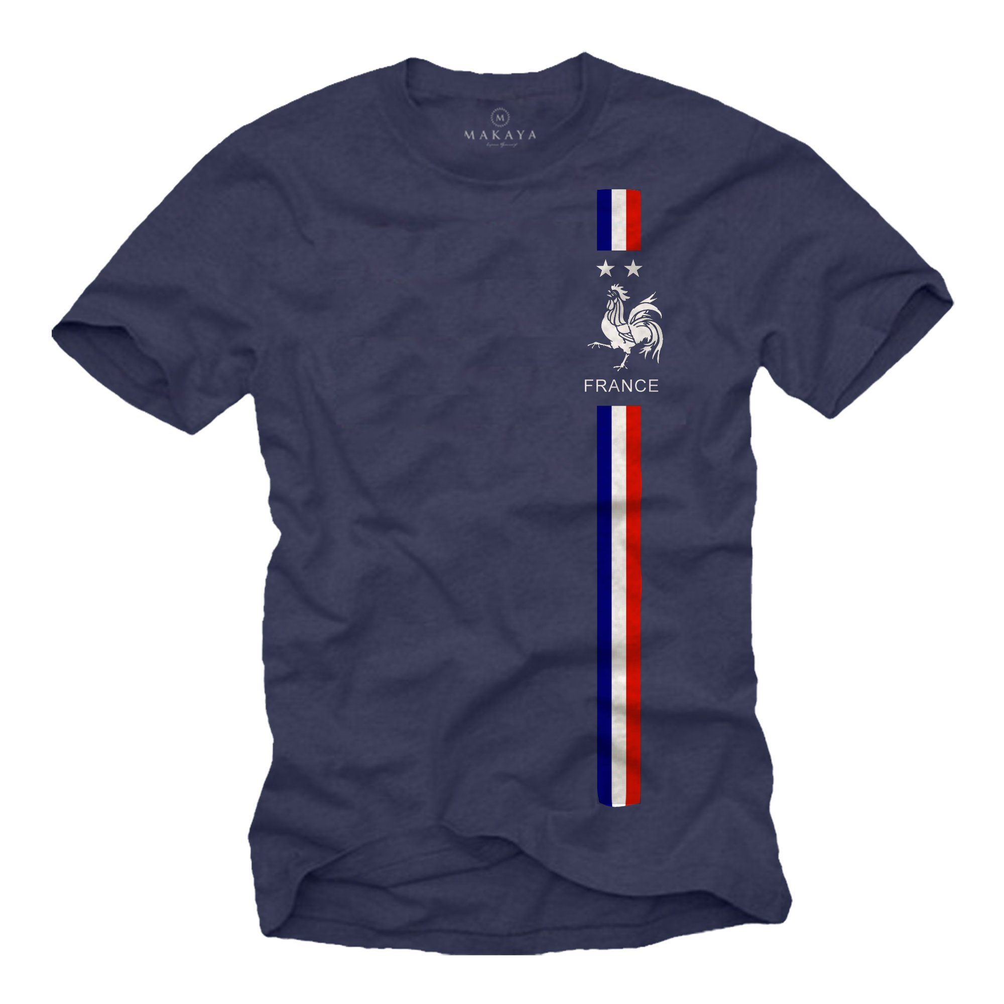 MAKAYA Print-Shirt Herren Fußball Trikot Frankreich Fahne Flagge Männer Geschenke Blau