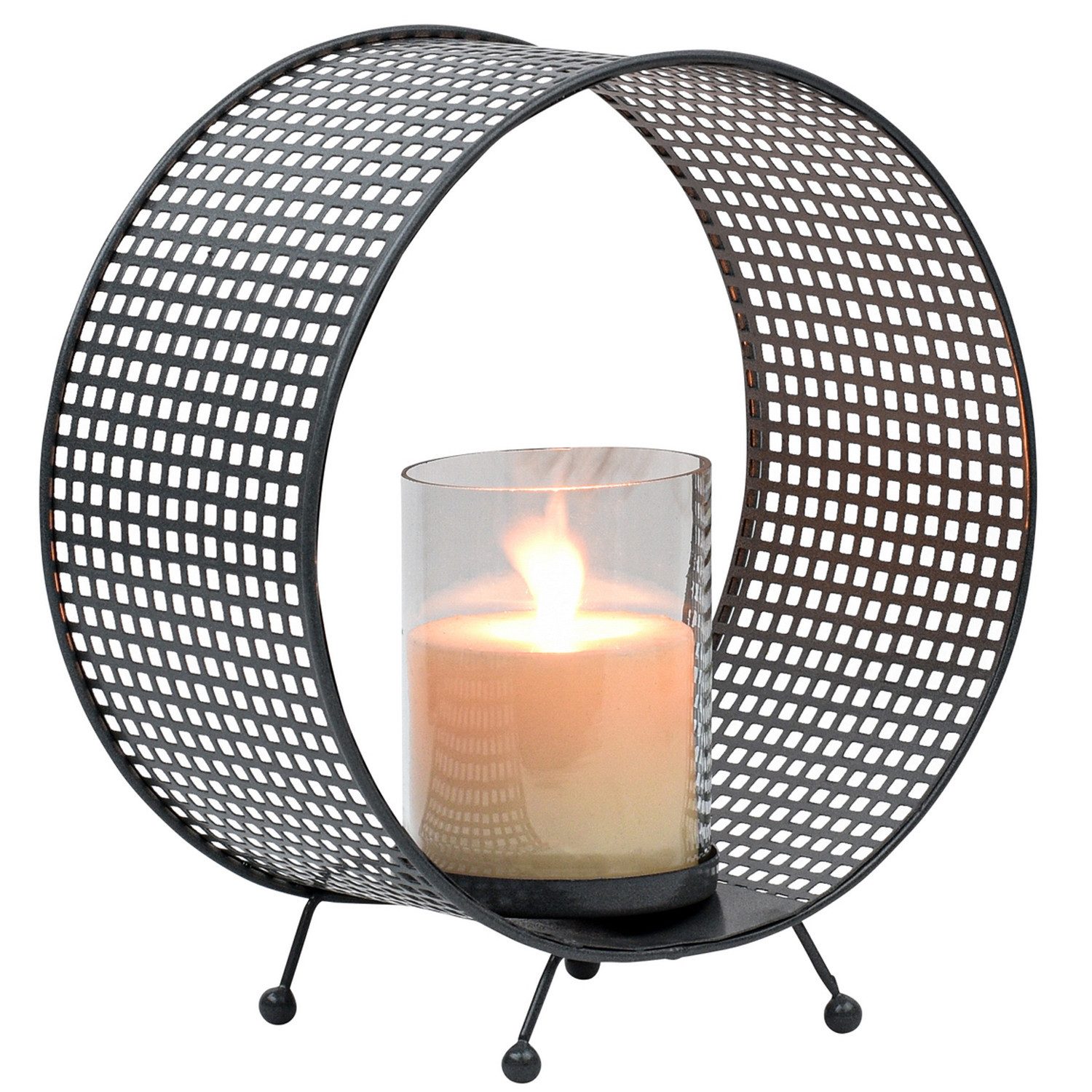 Marrakesch Orient & Mediterran Interior Teelichthalter Skandinavische Deko Teelichthalter Windlicht Armand Anthrazit (1 St), Windlicht mit Glaseinsatz