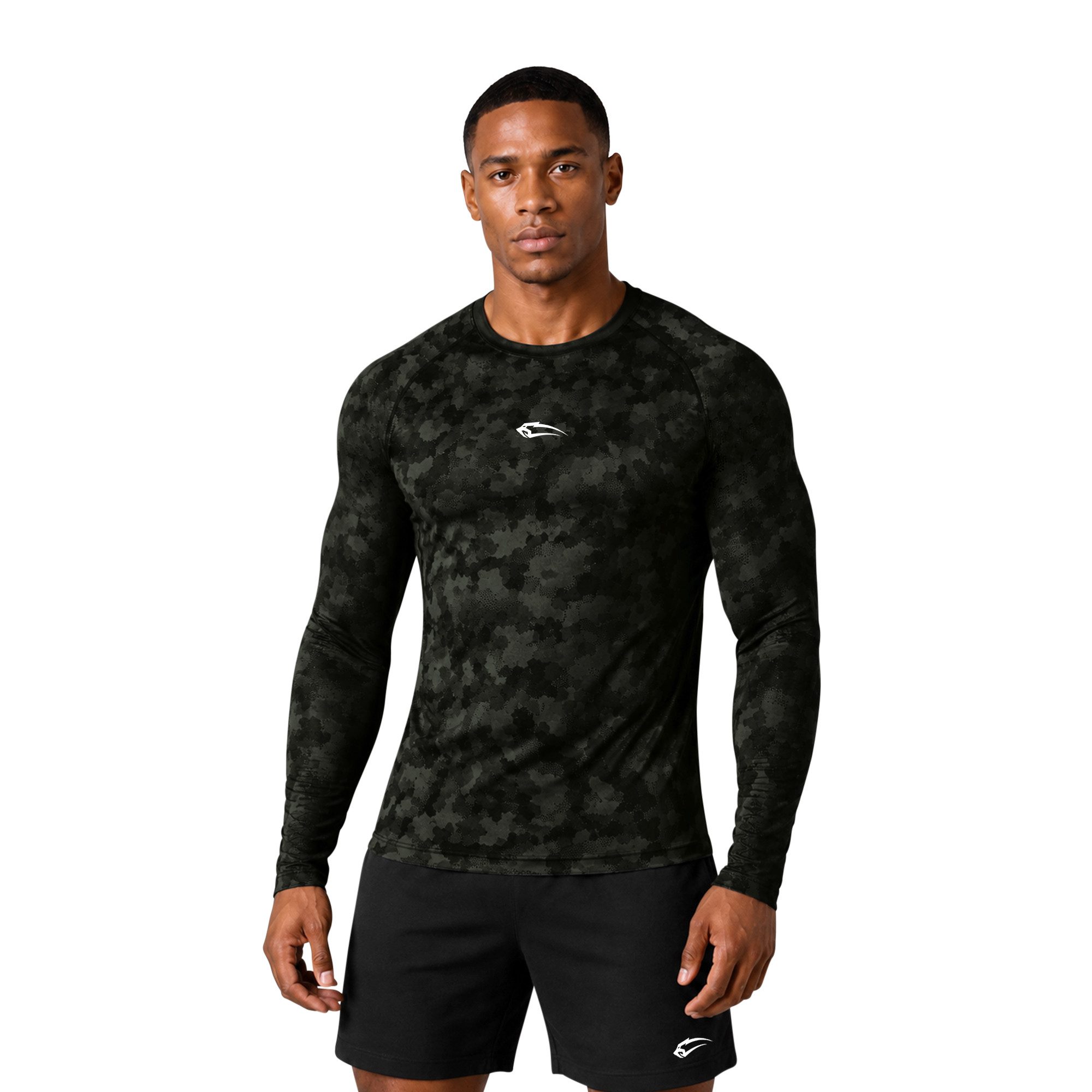 Smilodox Longsleeve Varek Herren, Compressionshirt langarm, Shaped Fit, Camouflage, Gym Compression Fit, Seamless, atmungsaktiv, Body Mapping, Stretch