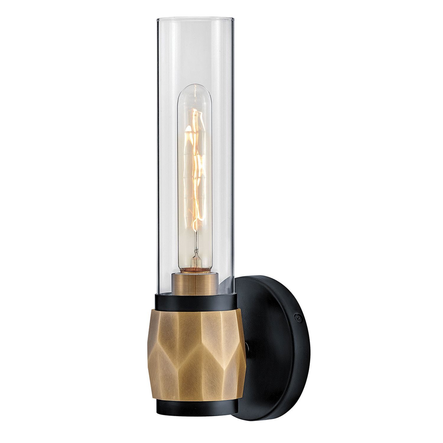Licht-Erlebnisse Wandleuchte GRETA, ohne Leuchtmittel, Metall Glas E27 IP44 H: 34,6 cm in Schwarz Messing Antik Modern