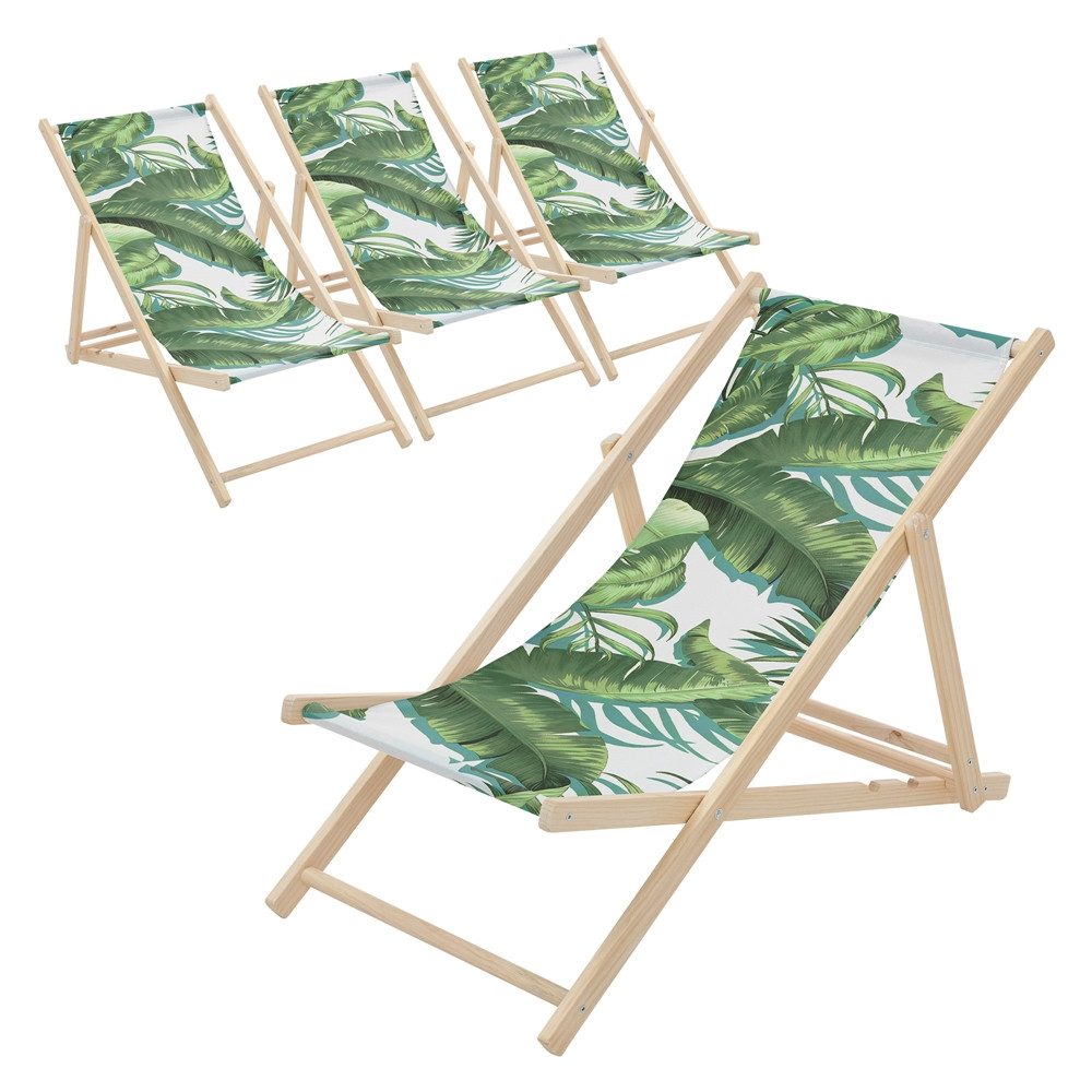 ECD Germany Gartenliege Holz Liegestuhl Beachstuhl klappbarer Strandstuhl Strandliege Liege, 4 St., 4er Set Sonnenliege mit 3-Fach verstellbarer Rückenlehne Relaxliege