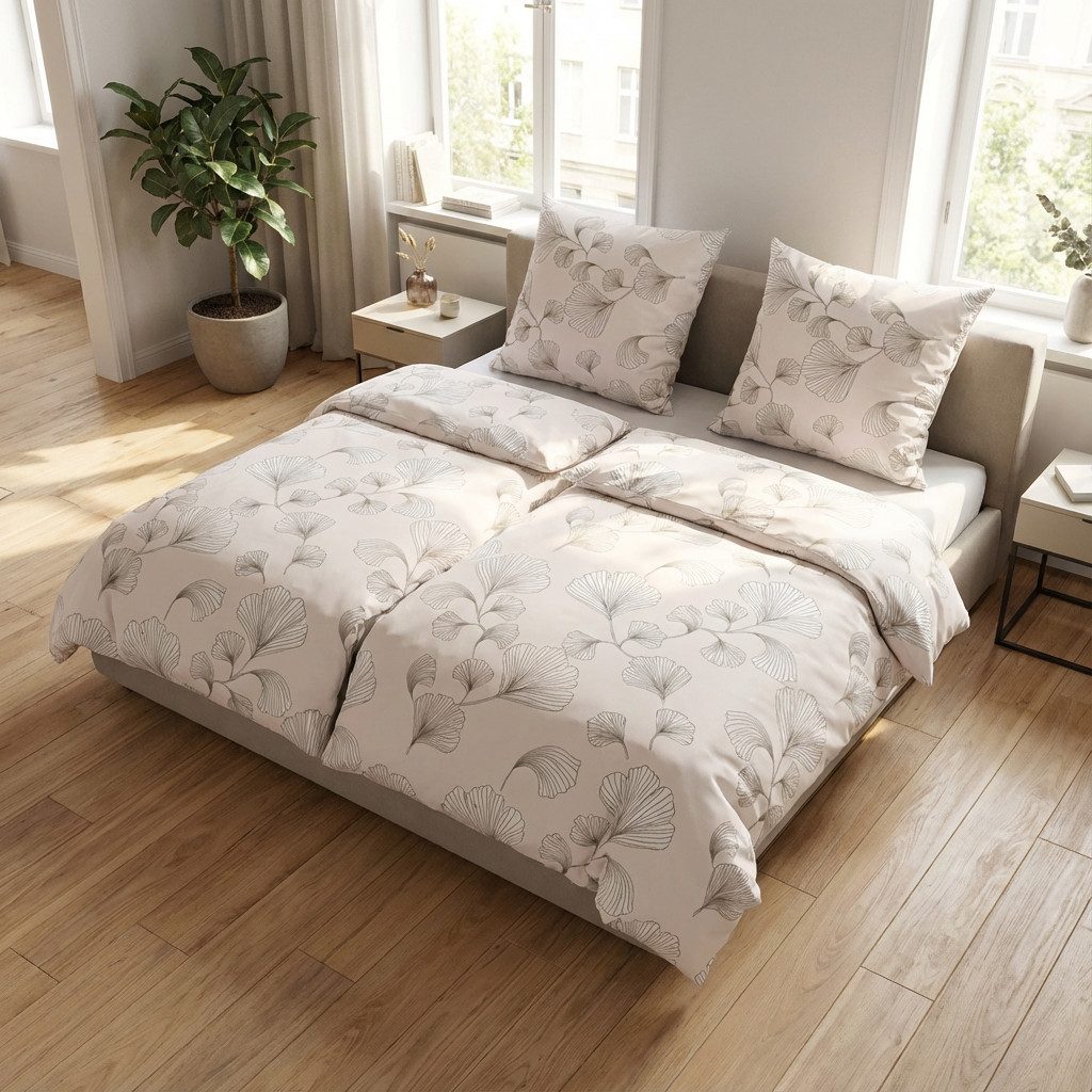 DOBNIG Bettwäsche Flanell, Flanell, 2 teilig, Gingko-Blätter, sand günstig online kaufen