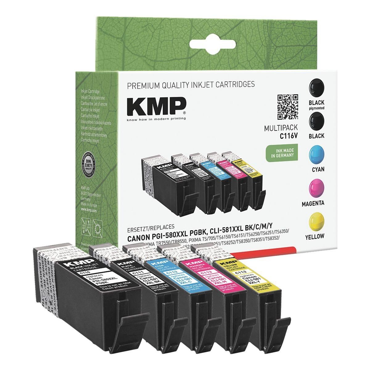 KMP Tintenpatrone (Set, 5-tlg., ersetzt Canon »PGI-580XXLPGBK/CLI-581XXLBK/C/M/Y«) schwarz, schwarz (Pigment), cyan, magenta, gelb