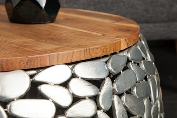 riess-ambiente Couchtisch STONE MOSAIC Ø65cm silber / natur (Set, 2-St), Wohnzimmer · Metall · Massivholz · rund · Mosaik Design · handmade