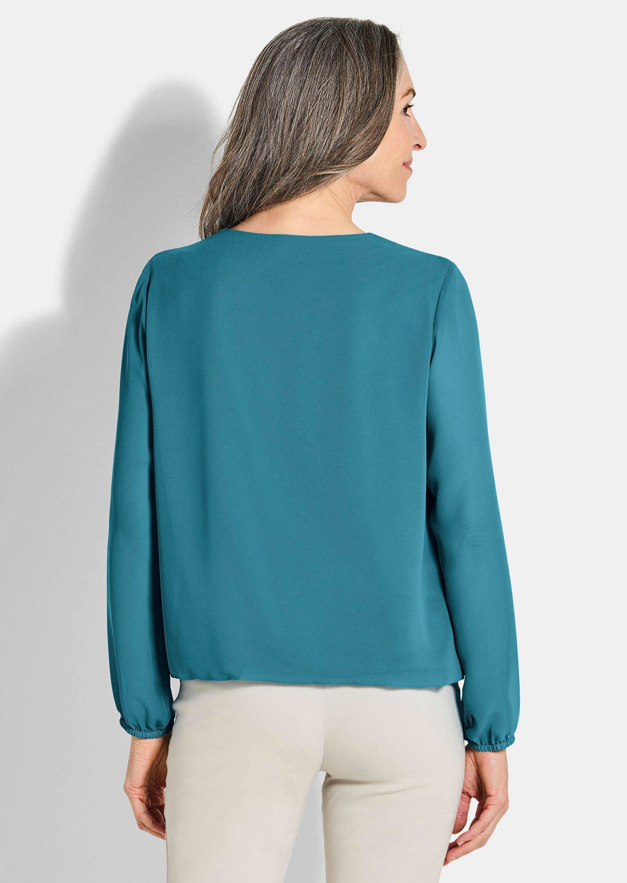 GOLDNER Klassische Bluse Jerseybluse mit Falten-Details Blusenshirt mit Rundhals, Gummibündchen und Langarm – Bild 3 von 5