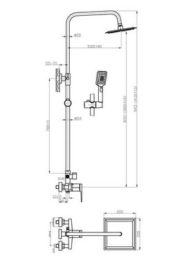 KOLMAN Duschsystem MIDNIGHT Brausegarnitur Regendusche mit Thermostat Mischbatterie, Höhe 132 cm, 3 Strahlart(en), in Schwarz