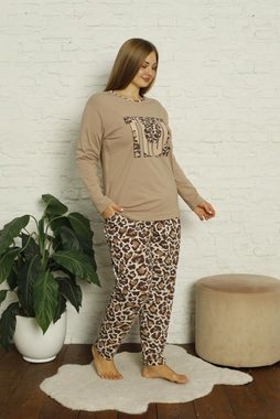 LOREZA Schlafanzug Damen Pyjama Übergröße Schlafanzug Hausanzug Nachtwäsche langarm 2XL-5 (Set, 2 tlg)