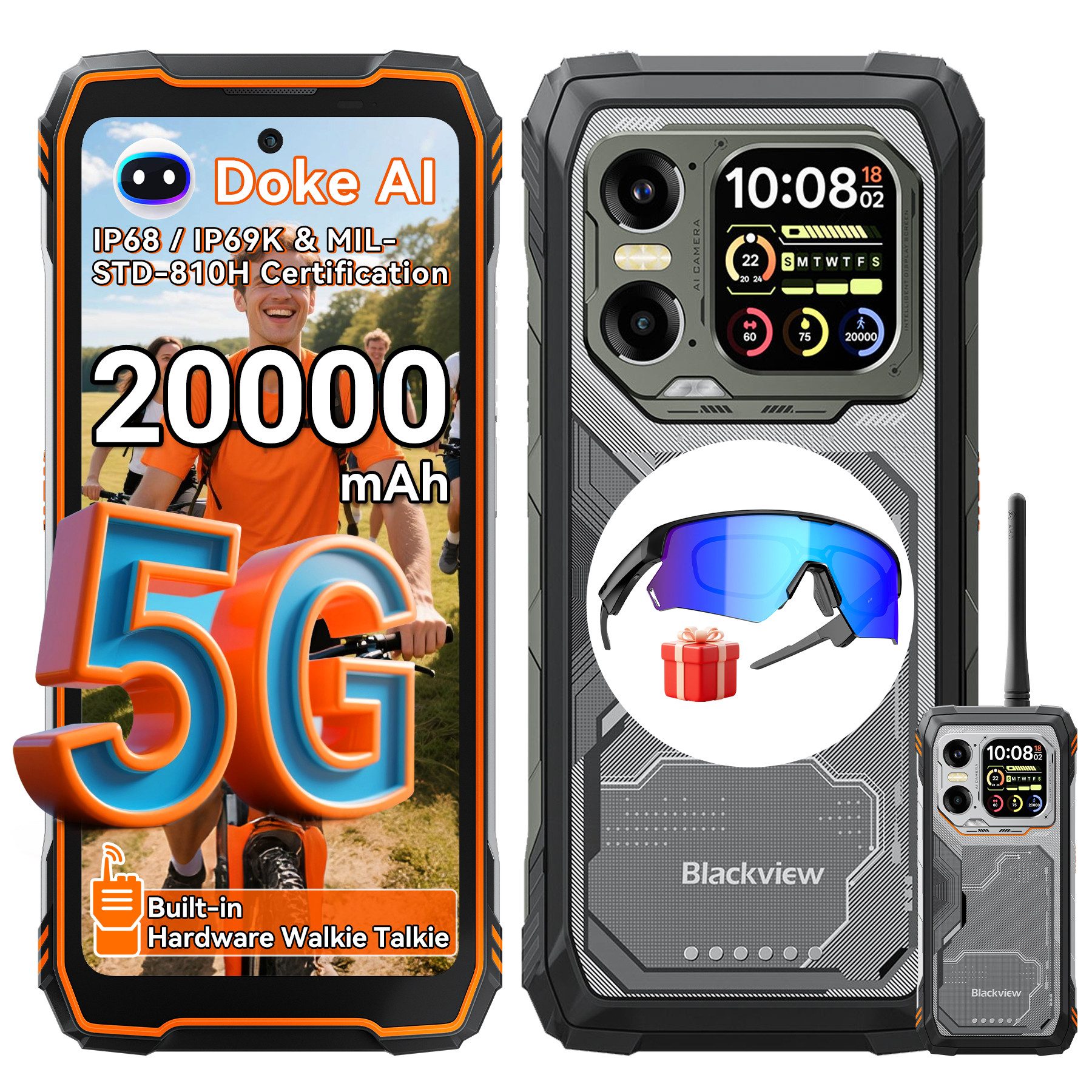 blackview XPLORE 1 Walkie-Talkie mit Nachtsichtkamera Smartphone (6.73 Zoll, 512 GB Speicherplatz, 64 MP Kamera)