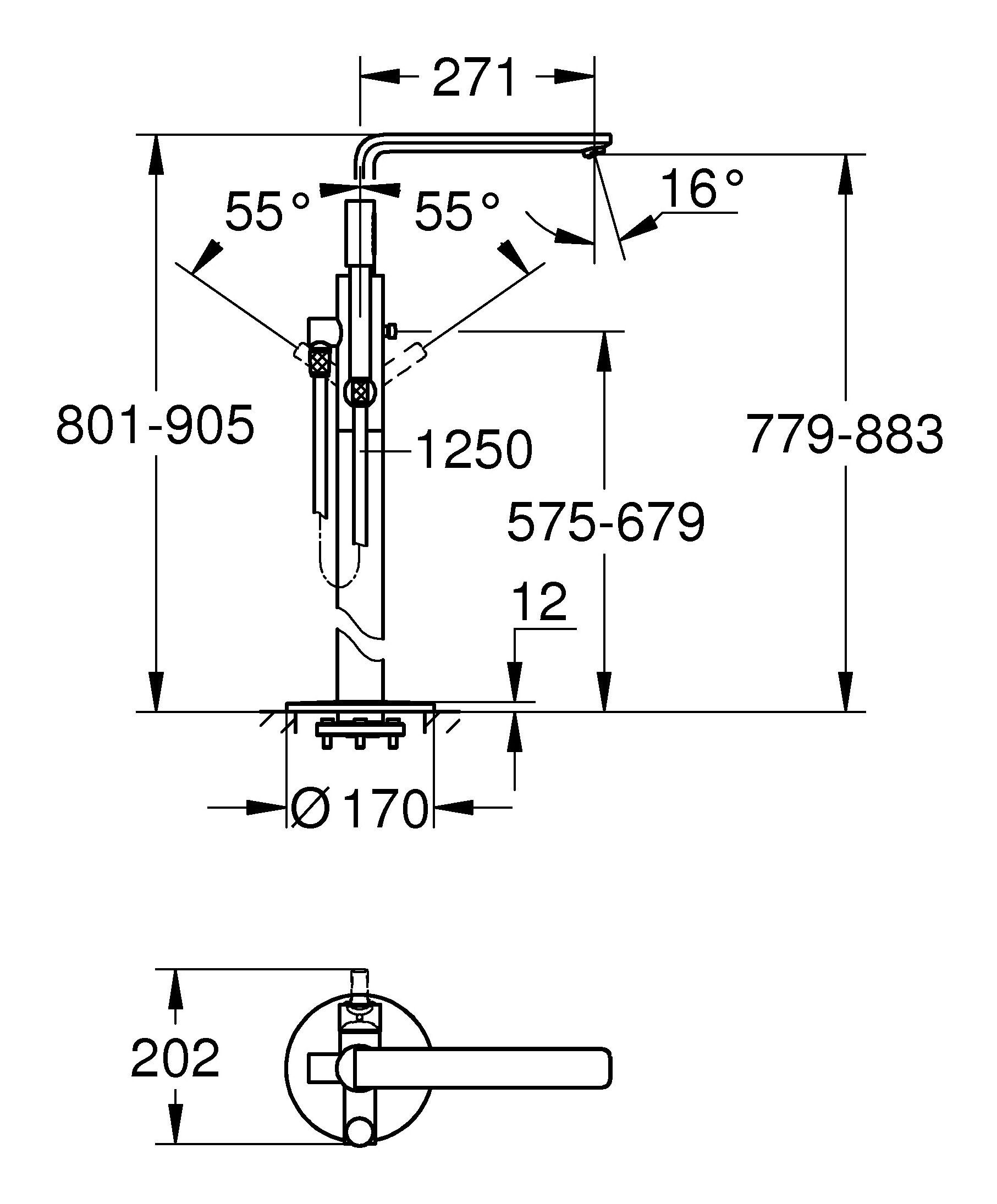 Bodenmontage Grohe Lineare - Supersteel Einhand-Wannenbatterie Standarmatur