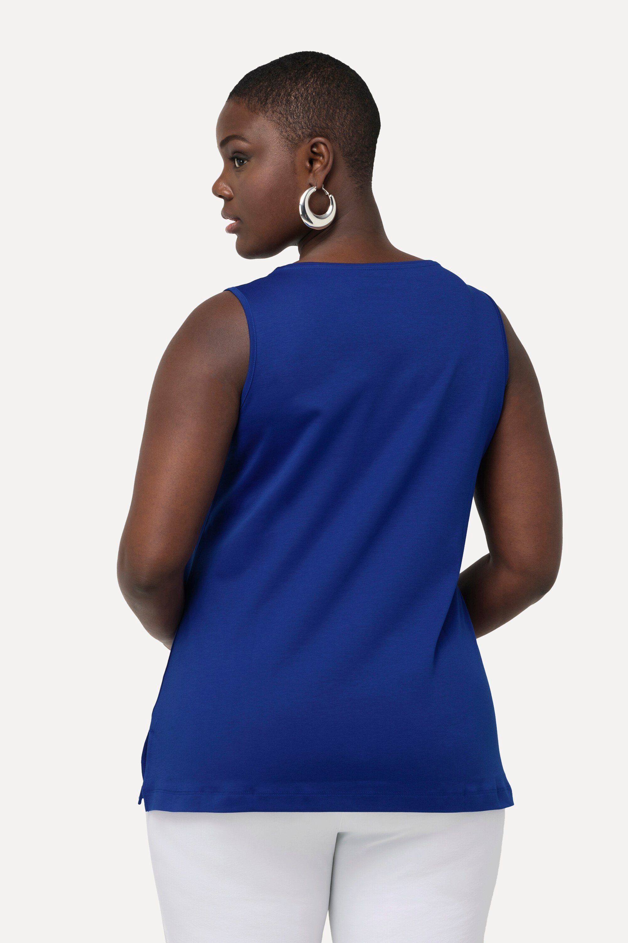 Ulla Popken Longtop Pima Cotton-Top A-Linie Rundhals ärmellos