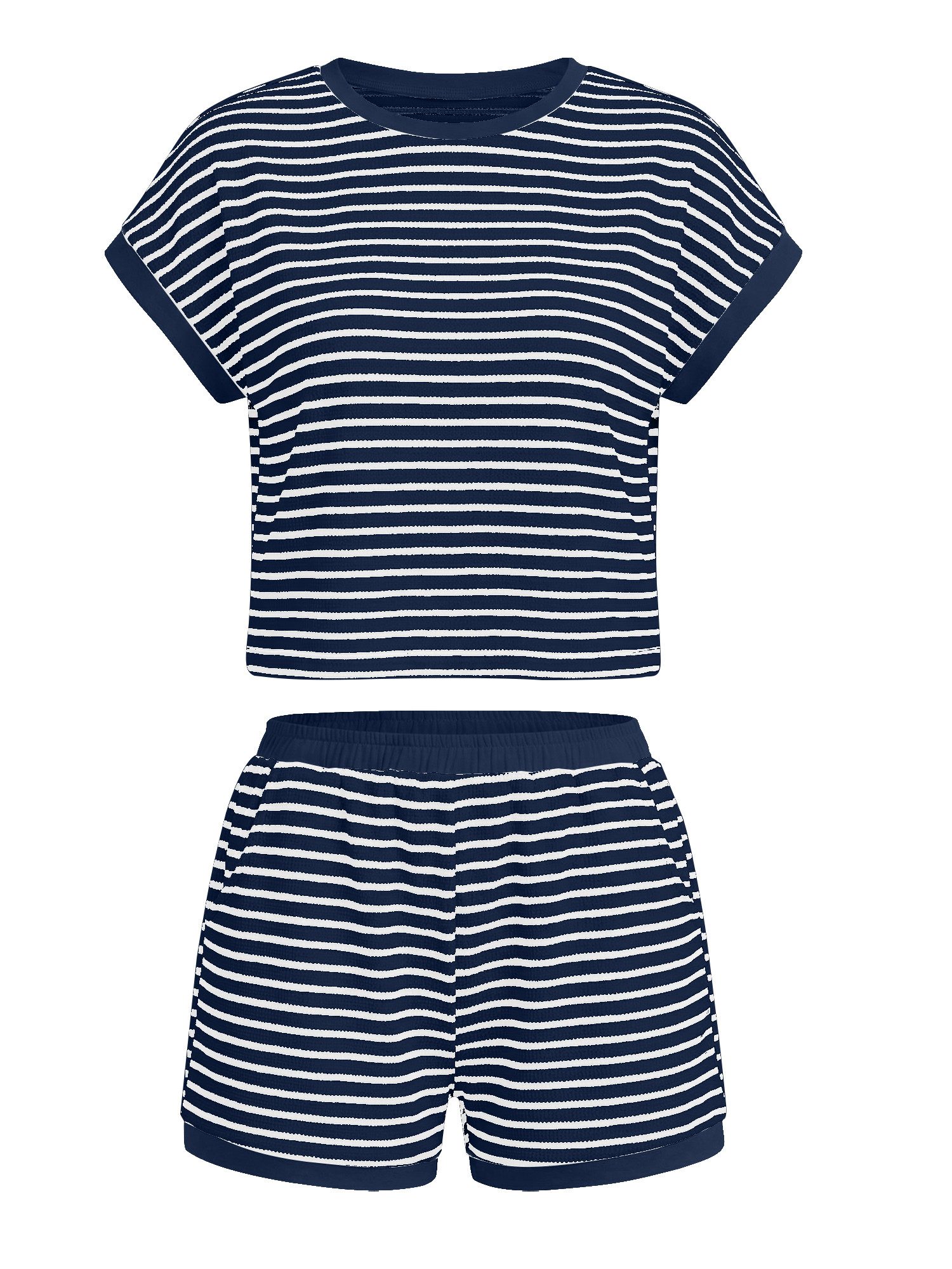 Imily Bela Hausanzug Damen Sommer-2-teilige Sets (Set, 2 tlg., Kurzarm-T-Shirts + Shorts) Streifen