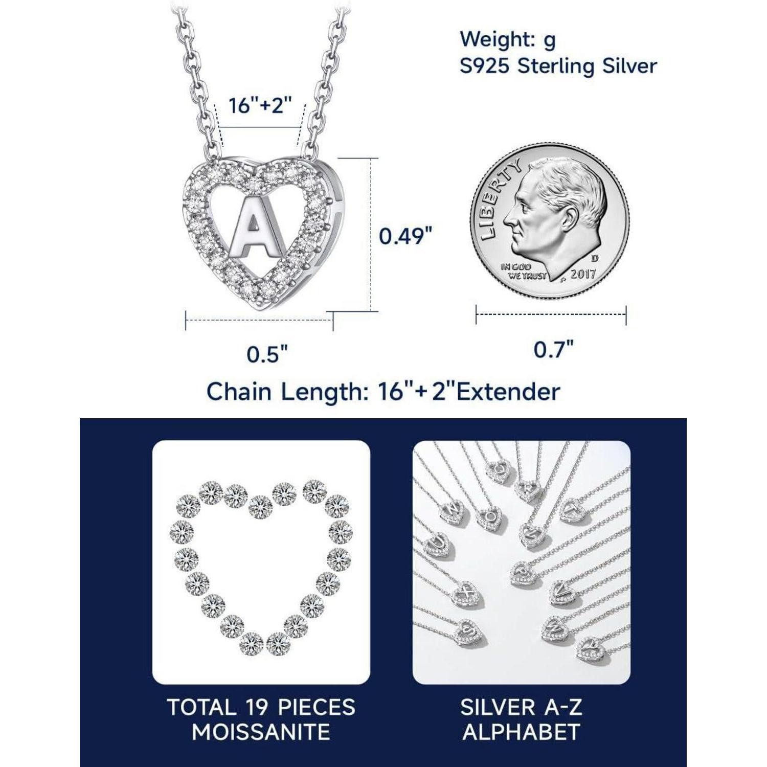 LuxusKollektion Herzkette Herz Kette mit Buchstaben Anhänger Moissanit Diamant Initialen