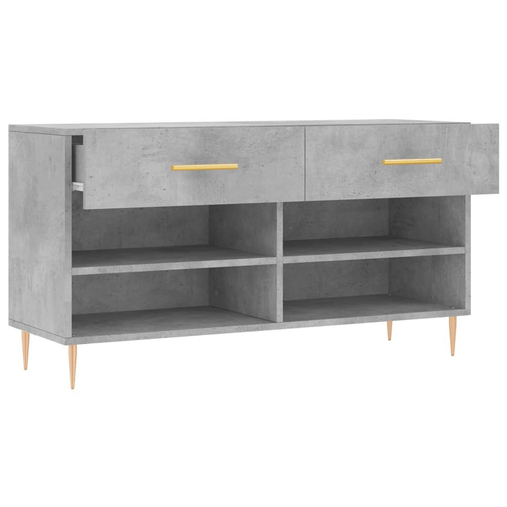 furnicato Schuhbank Betongrau 102 x 35 x 55 cm aus Holzwerkstoff und Eisen (1-St), Stabile Sitzbank mit 2 Schubladen, 4 Fächern und Wandhalterung