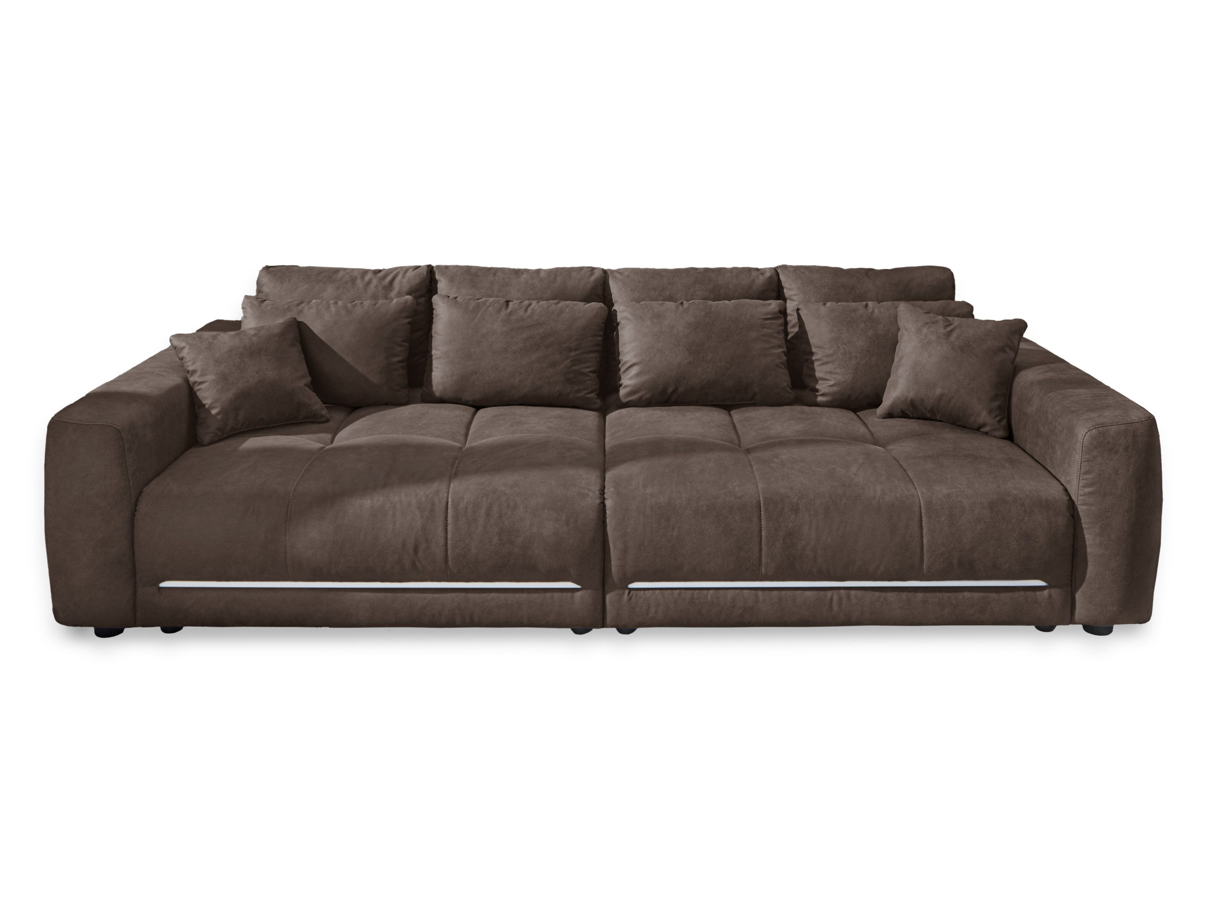 luma-home Big-Sofa 15417, XXL-Lounge Couch B294/T136/H86 cm mit RGB-LED-Beleuchtung, mit Federkern-Polsterung, viele Kissen, Mikrofaserstoff in Braun