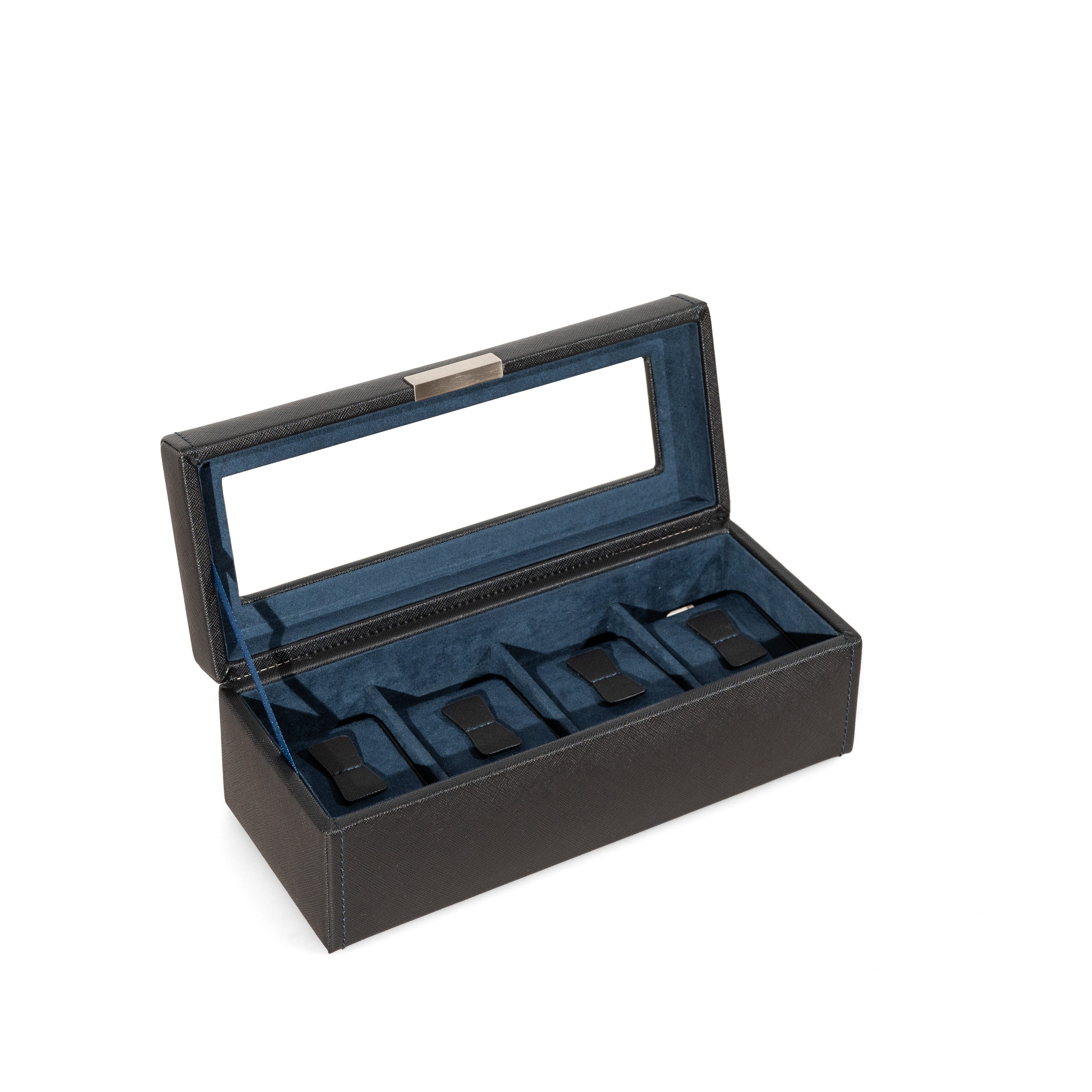 Friedrich23 Uhrenbox Bond Cross Grain mit Glasdeckel für 4 Uhren