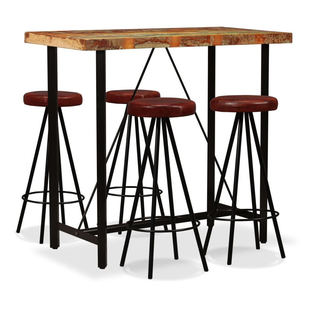 vidaXL Essgruppe 5-tlg. Bar-Set Altholz Massiv und Echtleder, (4-tlg)