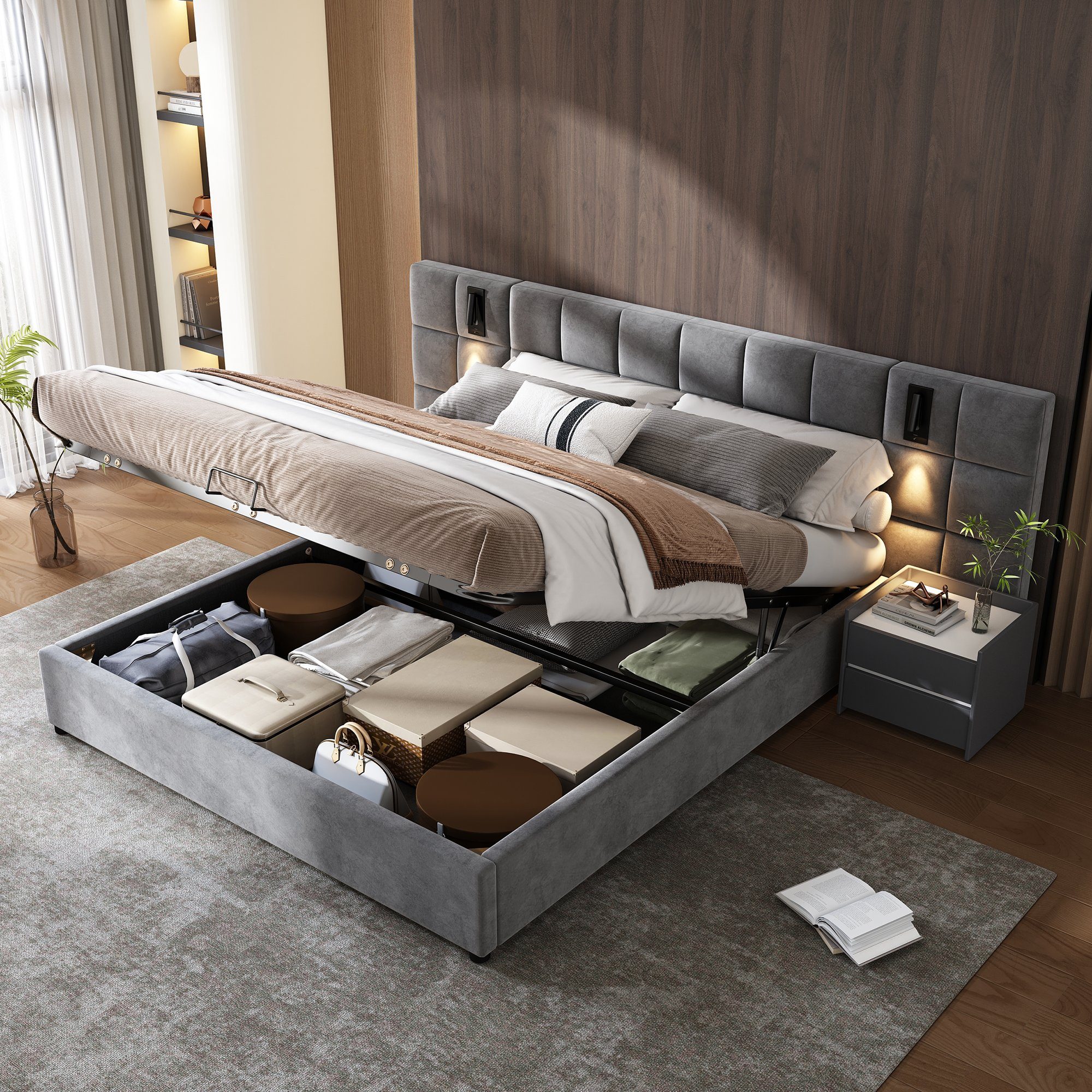 Flieks Polsterbett, Stauraumbett Leselicht & USB-Anschluss 160x200cm Samt o günstig online kaufen