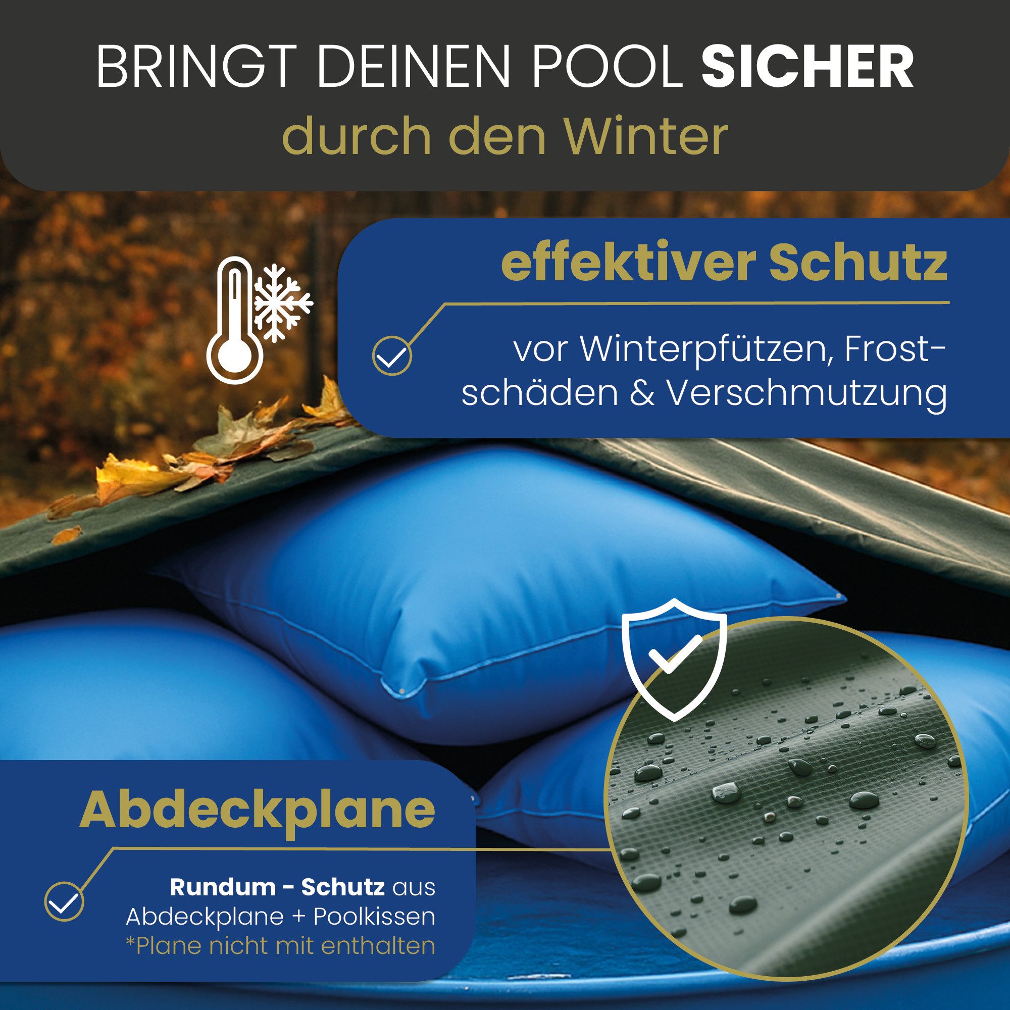 HAF Pool-Abdeckplane Poolkissen Winter Luftkissen Winterkissen Aufblasbare Pool Abdeckung (Effektiver Schutz vor Frostschäden und Verschmutzung, 3-St., Maße (au – Bild 3 von 5