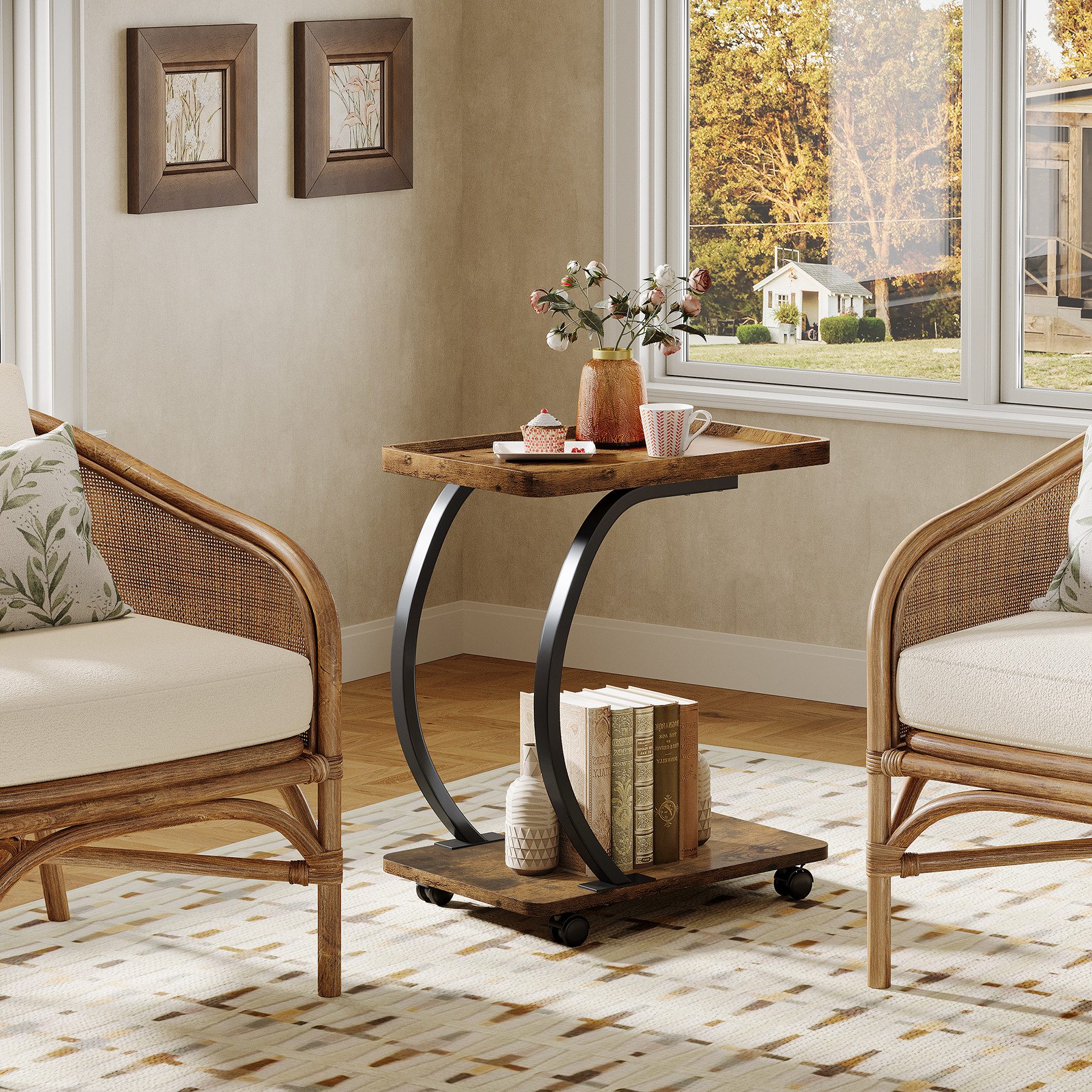 Tribesigns Beistelltisch mit Rollen, C-Form, Industrieller Kleiner 2-stöcki günstig online kaufen