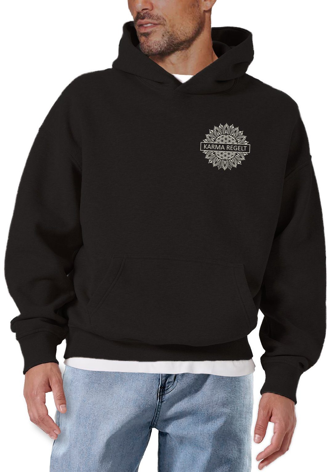 MAKAYA Kapuzenpullover mit Rückenprint Spruch Karma günstig online kaufen