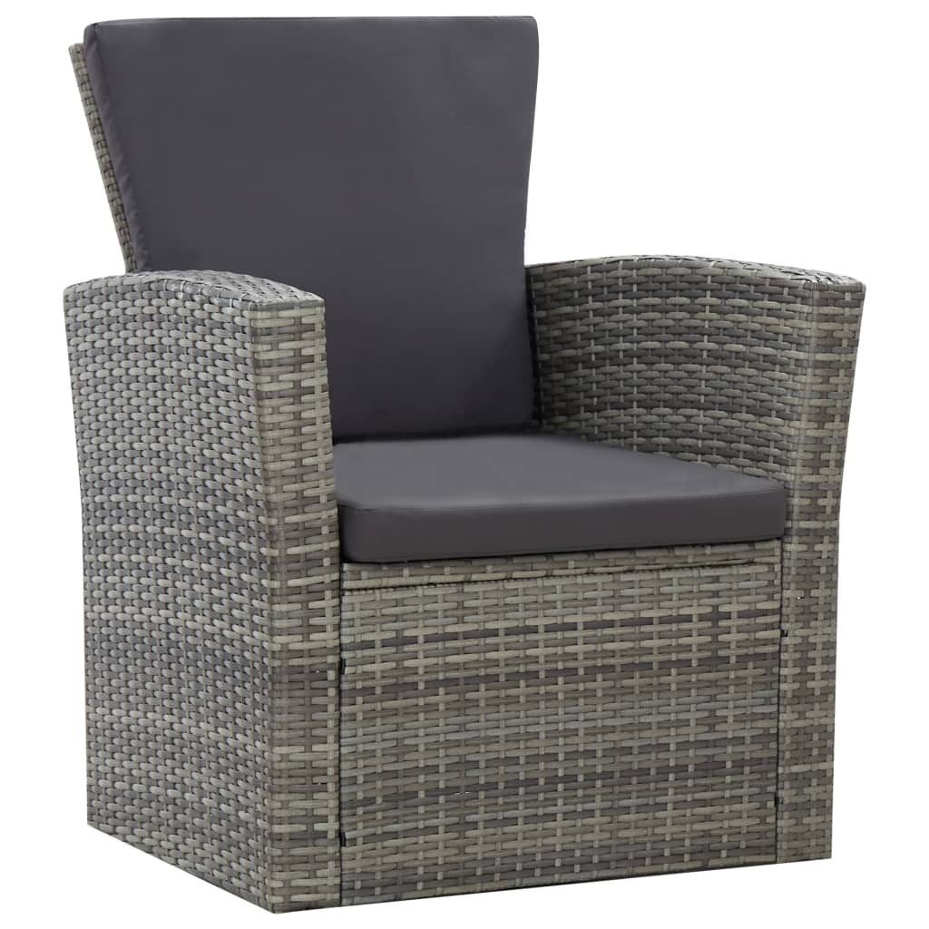 vidaXL Gartenlounge-Set 4-tlg. Garten-Lounge-Set mit Kissen Poly Rattan Grau, (3-tlg)