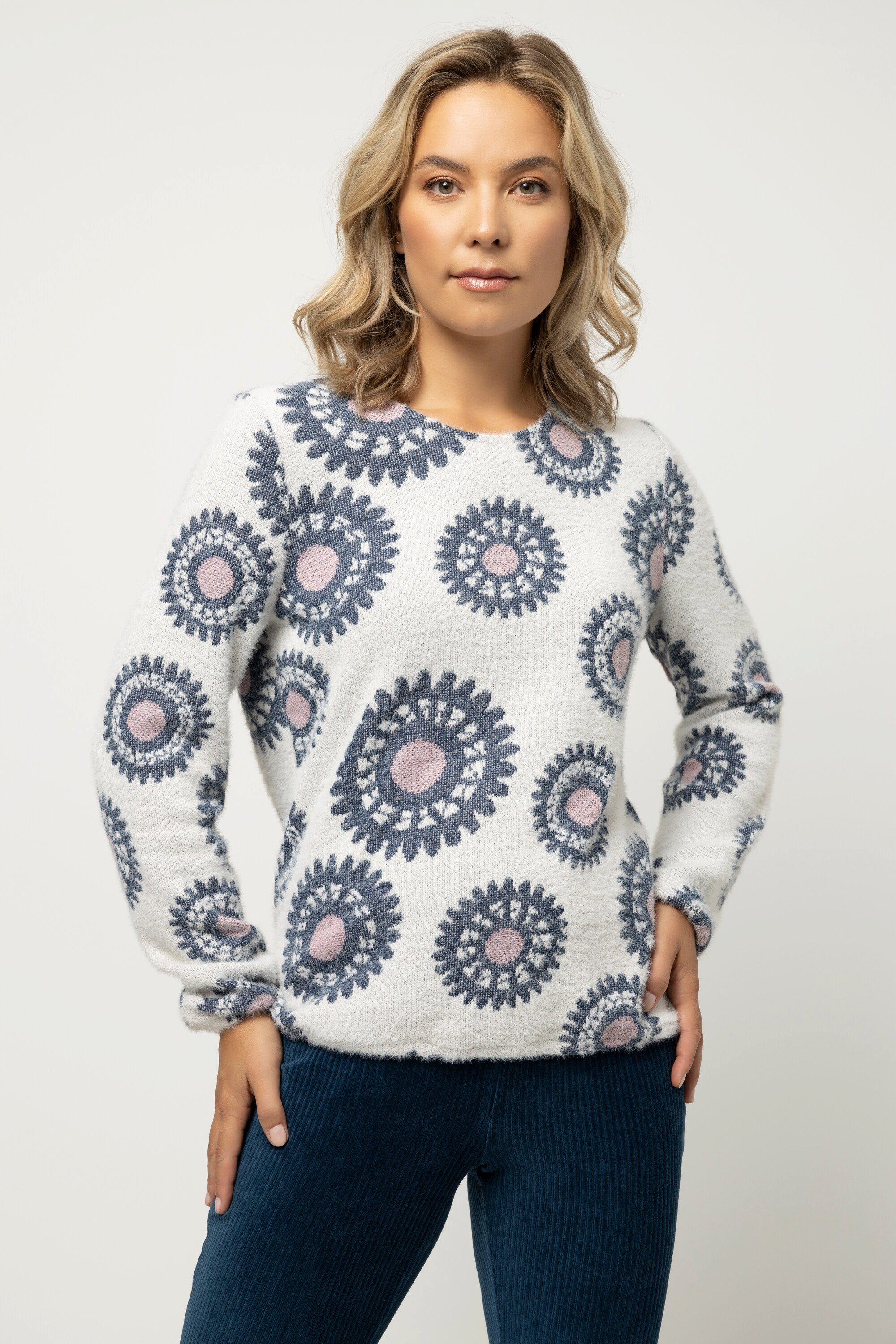 Gina Laura Strickpullover Pullover grafisches Muster Rundhals Langarm