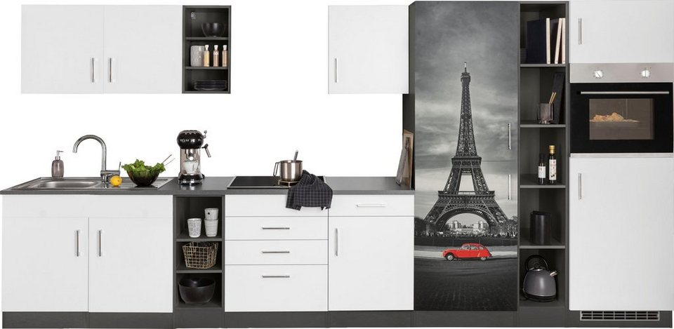HELD MÖBEL Küchenzeile Paris, ohne E-Geräte, Breite 390 cm, Beliebig um  weitere Schränke erweiterbar, z. B. auch über Eck