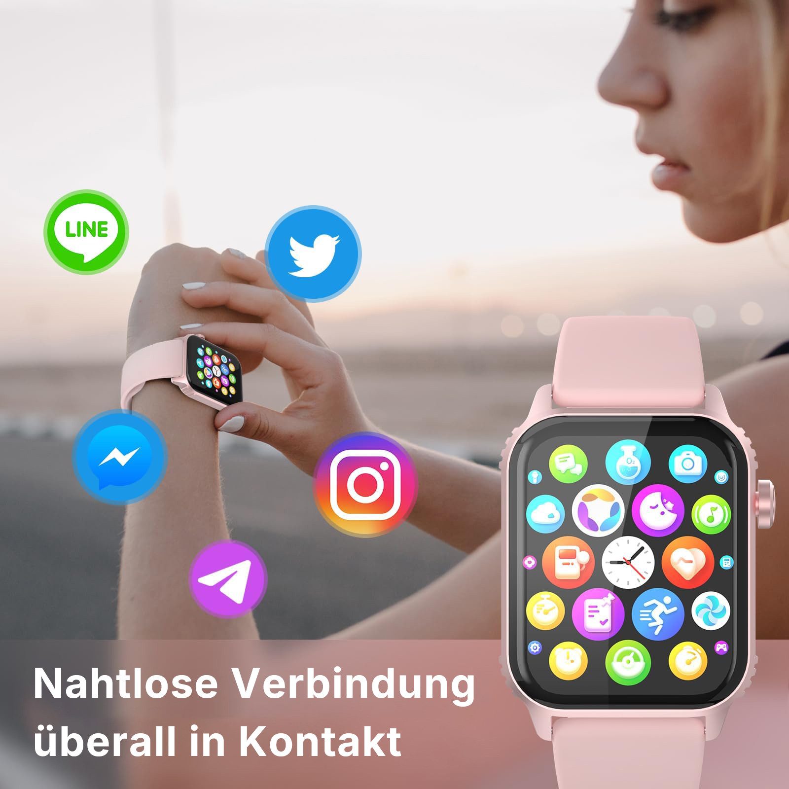 Forrlite 2026 Neues Smartwatch Damen Herren mit Telefonfunktion, Smartwatch 1.85'' HD Fitnessuhr,Silikonarmband + Metallarmband Kombinationsset,Smart Watch for  – Bild 4 von 5