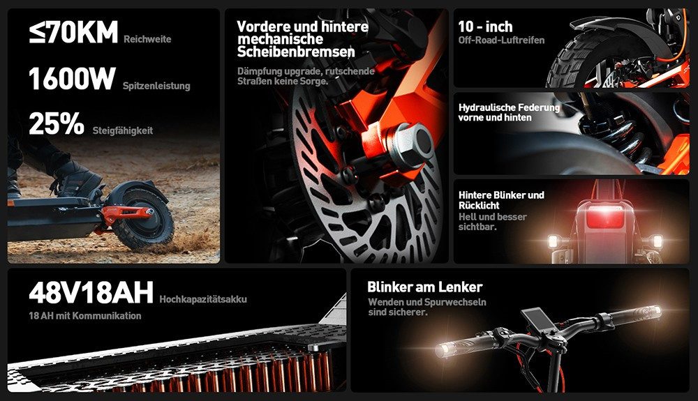 JOYOR E-Scooter T6E mit Straßenzulassung, ABE Zertifizierung, 500 W, 20 km/h, 500W Motor, 48 V 18 Ah Akku, Reichweite bis zu 70km