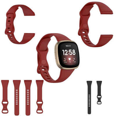 Wigento Smartwatch-Armband Für Fitbit Versa 4 / Versa 3 / Sense Kunststoff / Silikon Armband für Frauen / Größe S Rot Uhr