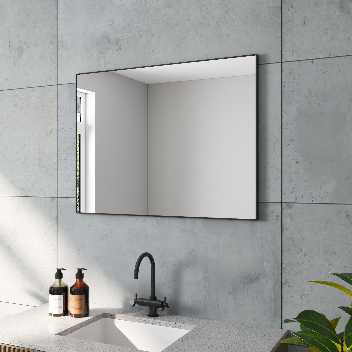 AQUABATOS Wandspiegel Spiegel Schwarz Bad Wand 50x70 60x80 100x60 cm eckig günstig online kaufen