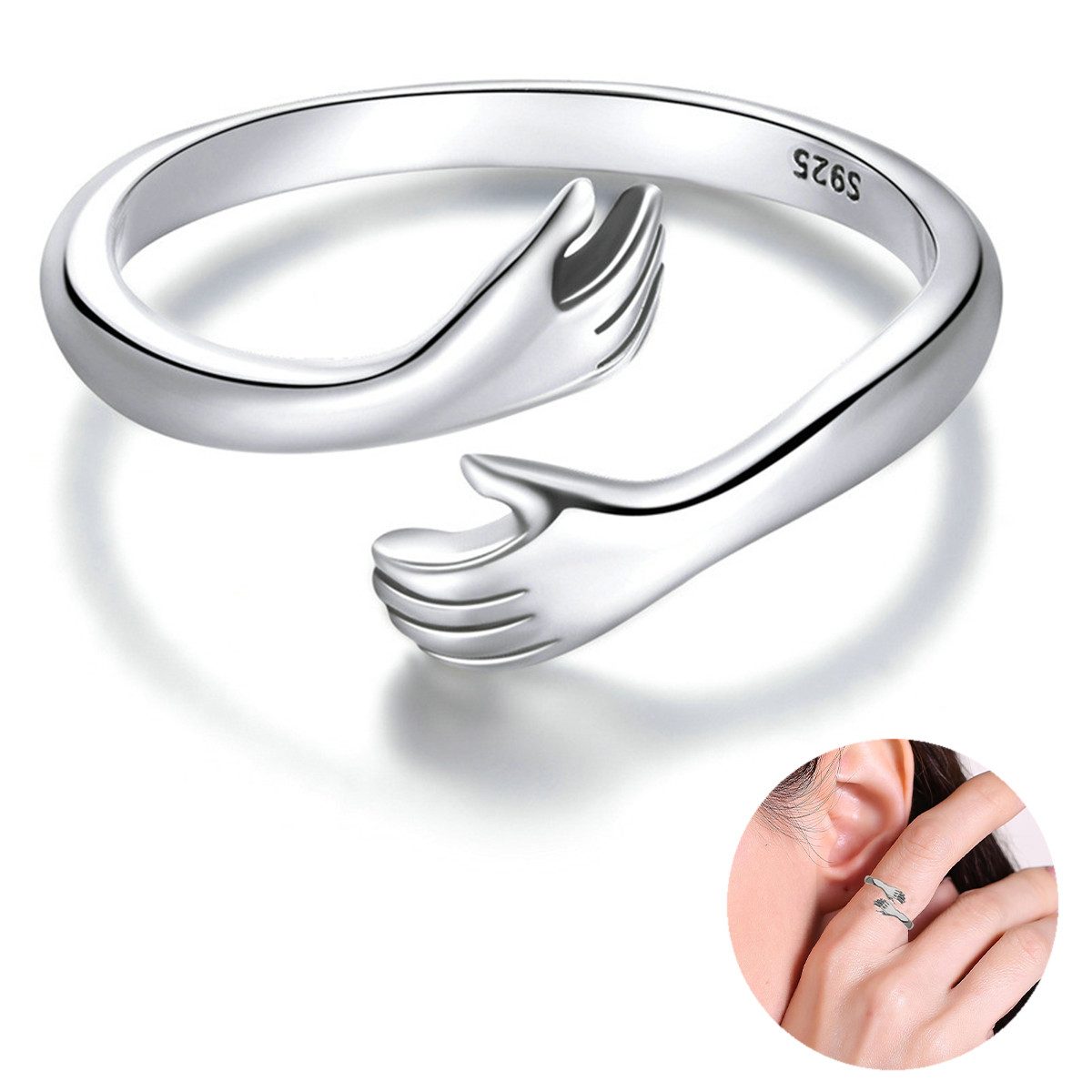 MOPUEA Fingerring Ring aus s925-Sterlingsilber, Ringe in Form einer Umarmung (Set, 1-tlg., mit zeitloser Umarmungsform), Stilvolles Accessoire für besondere Anlässe