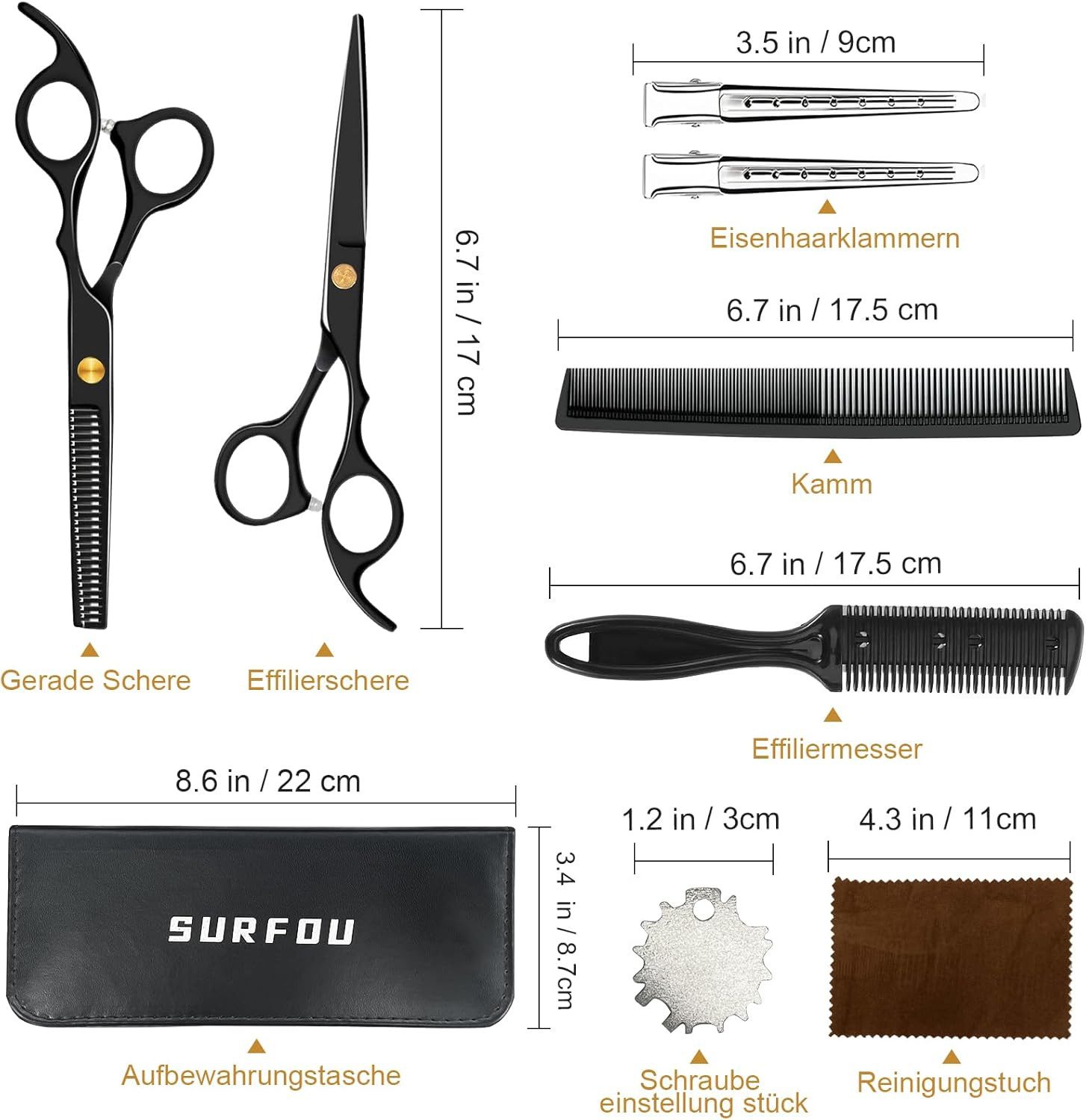 SURFOU Haarschere Friseurscheren Set 6,7″ – Haarschere & Effilierschere mit Kamm, (ergonomische friseurschere haarschneidescheren set mit etui haarschneideschere für haustiere, schere für dickes haar, friseurschere mit schraube), haarschneideschere für männer frisurenschneiden haarschere für zuhause