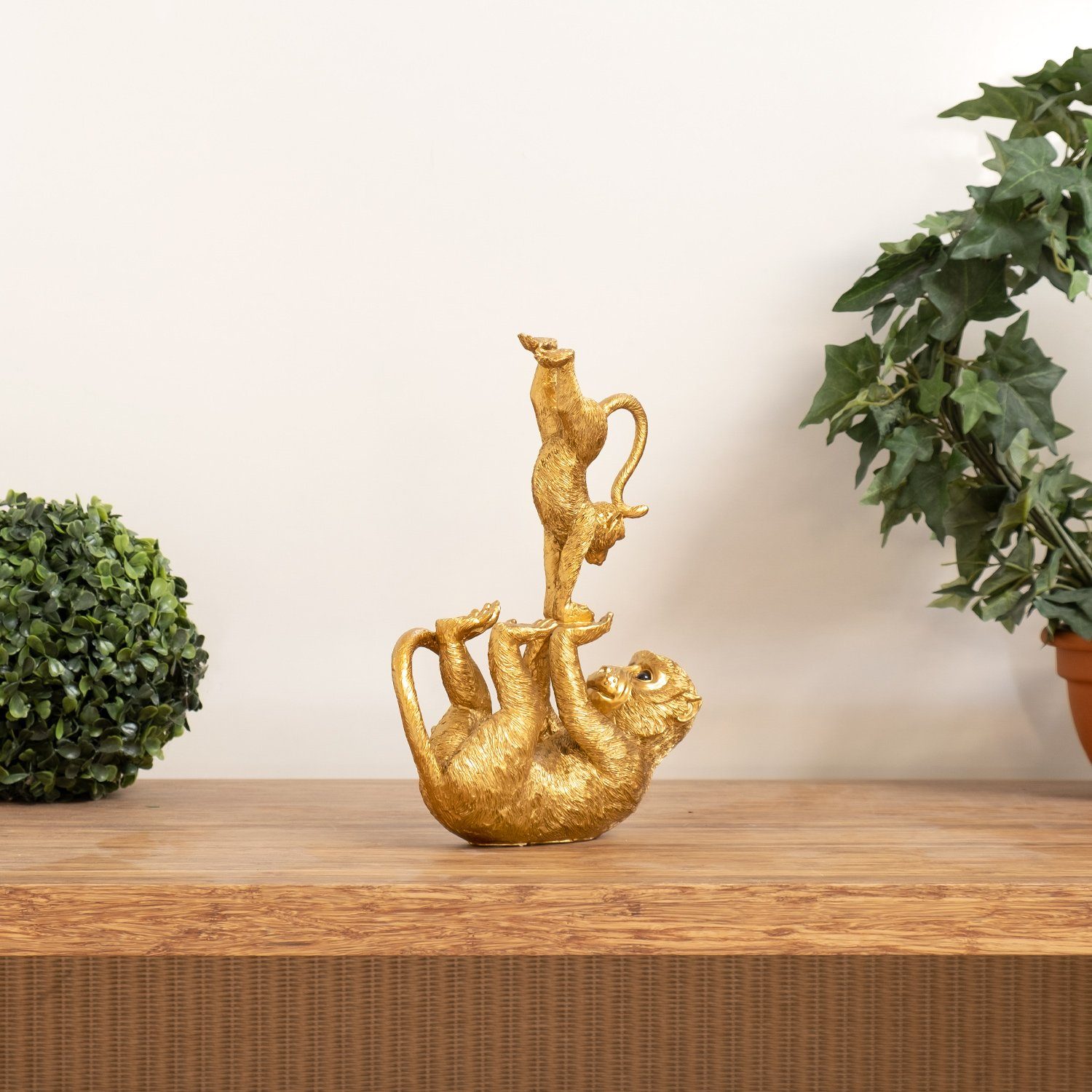 Kind Deko-Figur Figuren Dekofigur Affen-Yoga aus Moritz Polyresin gold, Dekoration Dekoelement spielt mit Polyresin Mutter Dekofigur aus