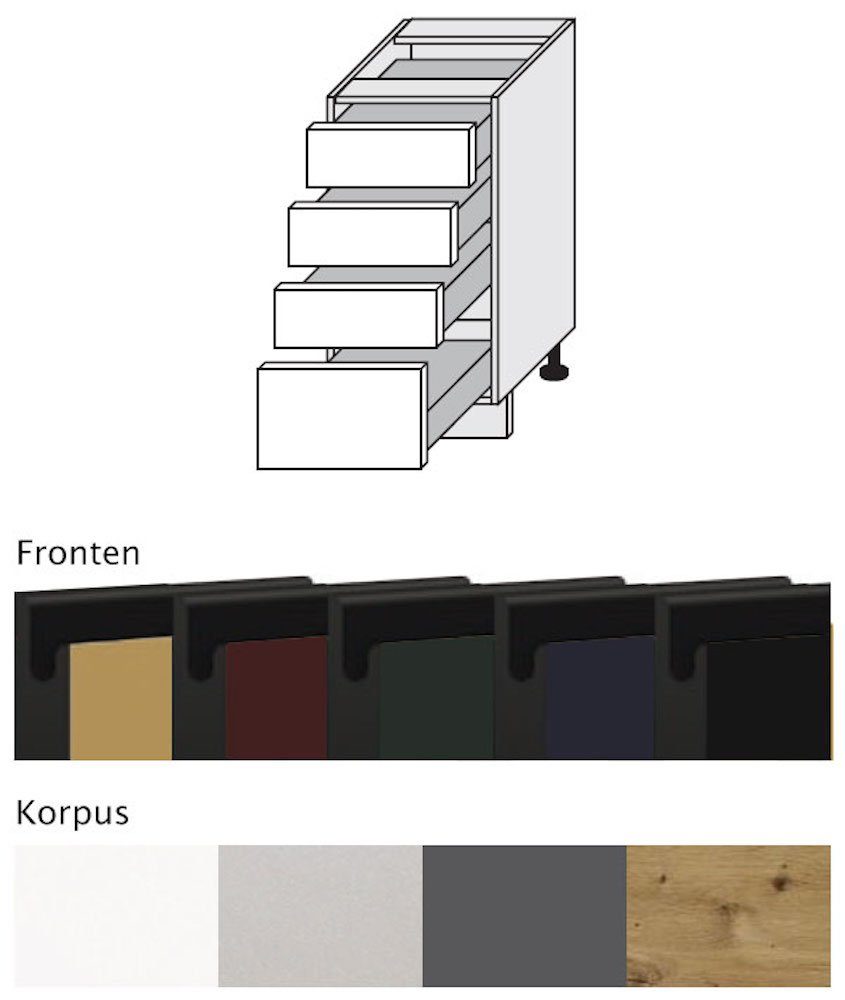 Unterschrank 40cm Feldmann-Wohnen super matt (Vollauszug) & 4 Korpusfarbe Front- grifflos Schubladen wählbar naviblau Velden